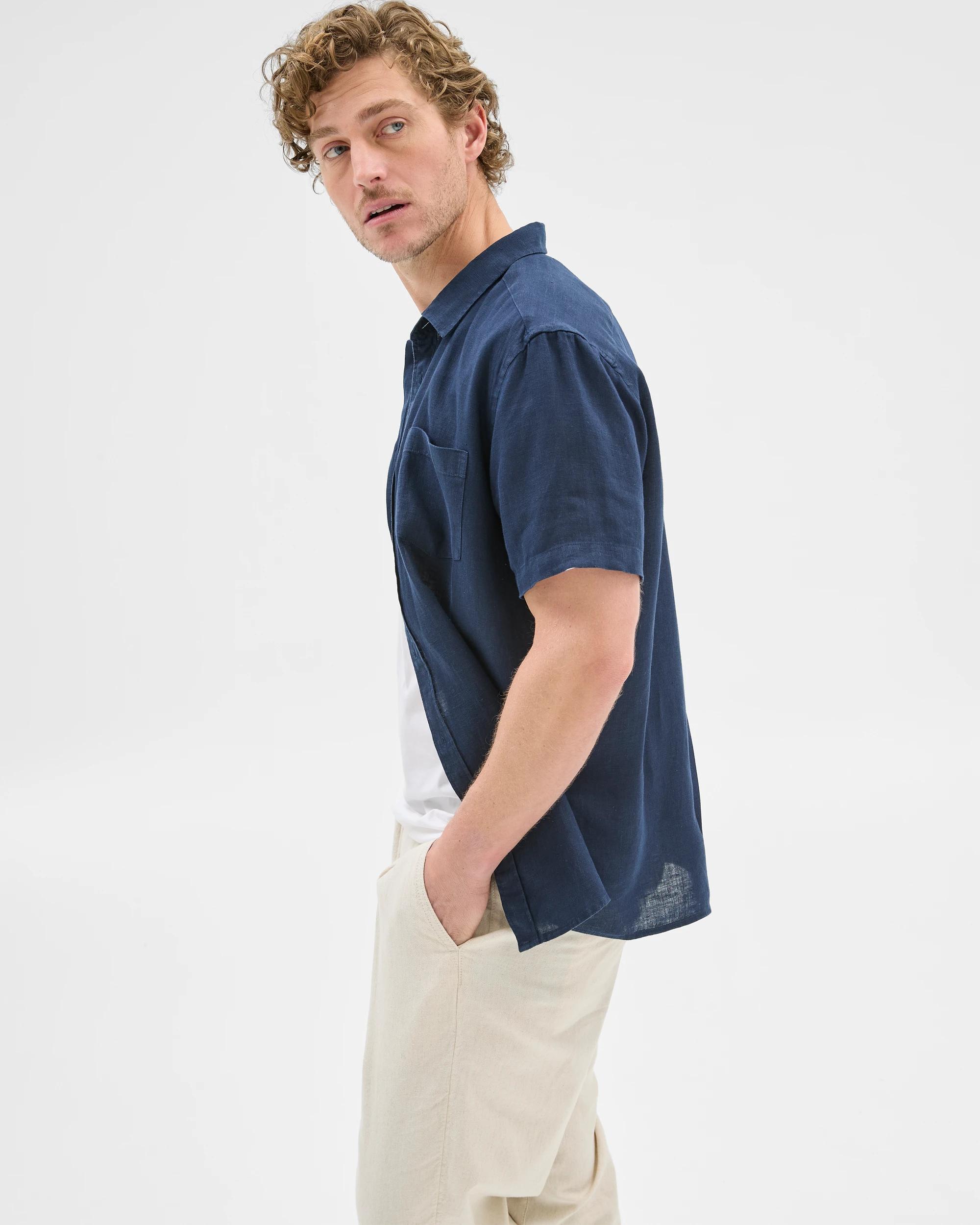 3 Target European Linen Short Sleeve Shirt NAVY, 3 of 6