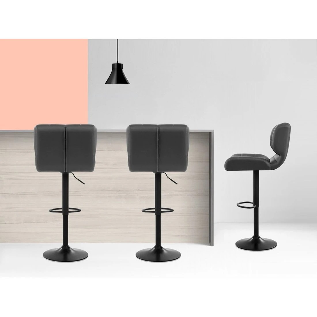 5 Artiss 2x Bar Stools Gas Lift Leather Padded - Grey, 5 of 5