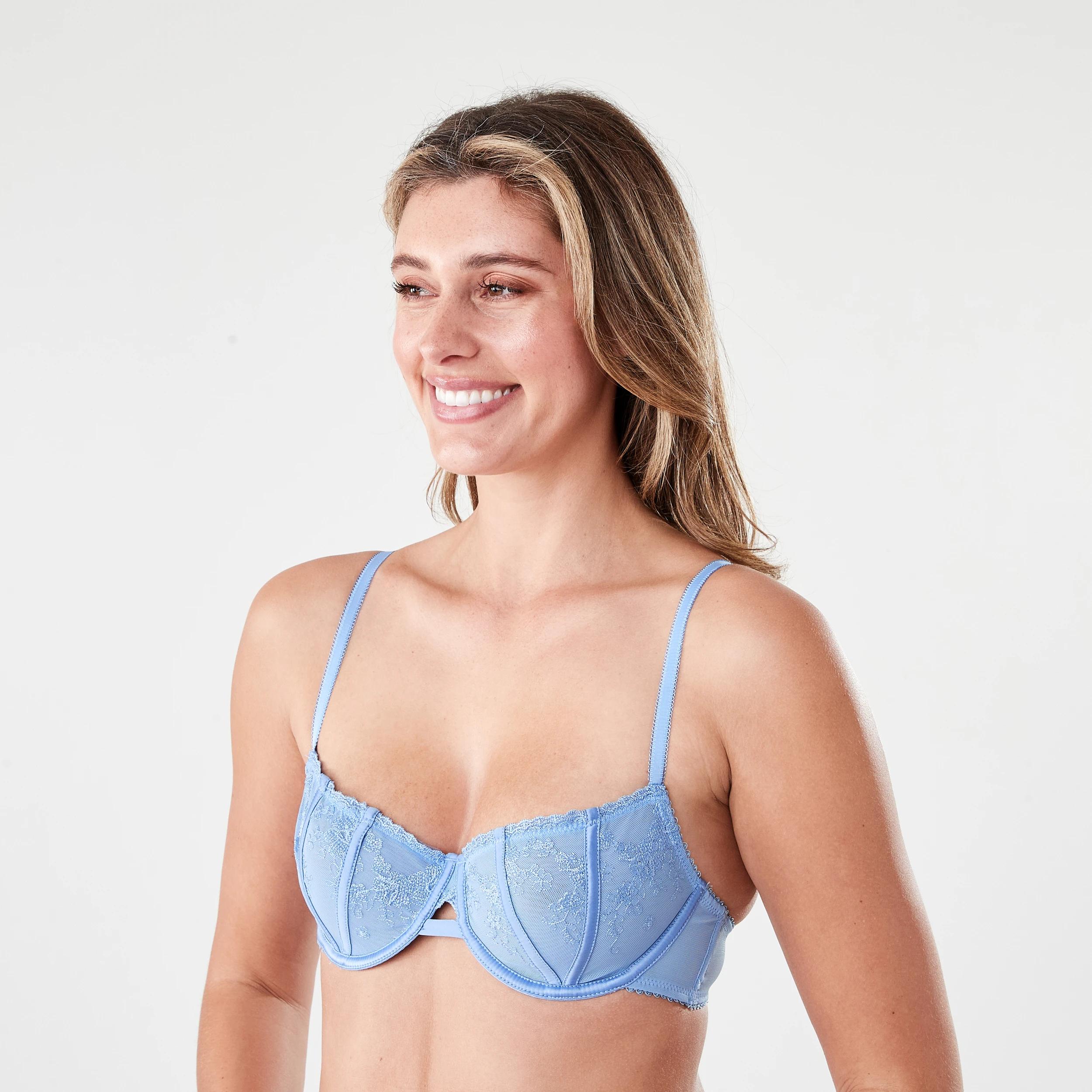 2 Co-ordinated Embroidered Satin Mesh Soft Cup Bra CORNFLOWER, 2 of 6