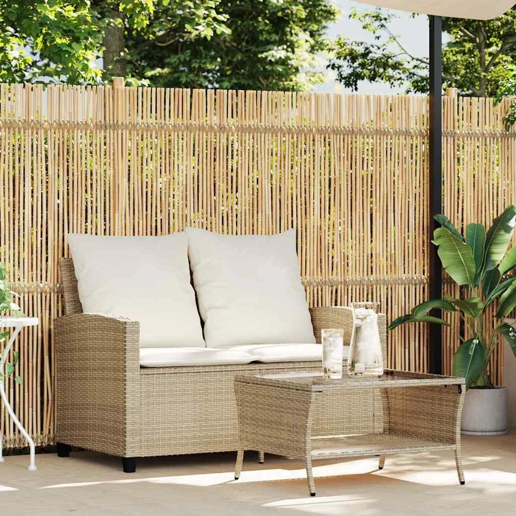 3 Vidaxl Garden Sofa 2-seater With Cushions&table Beige Poly Rattan, 3 of 9