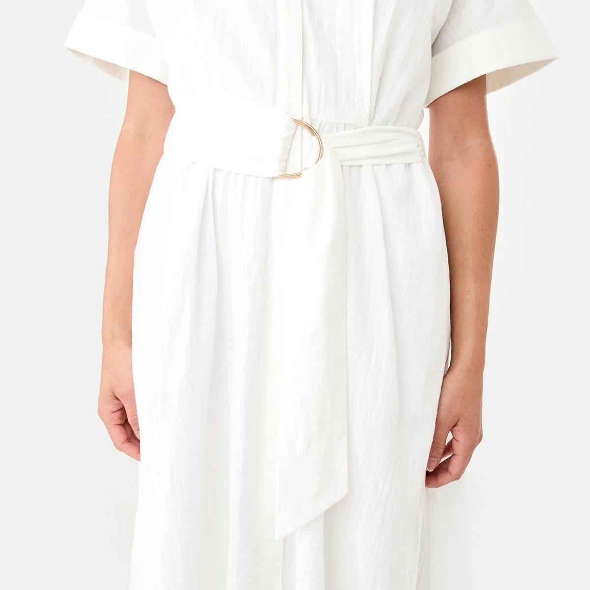 6 Short Sleeve Belted Midi Dress White, 6 of 9
