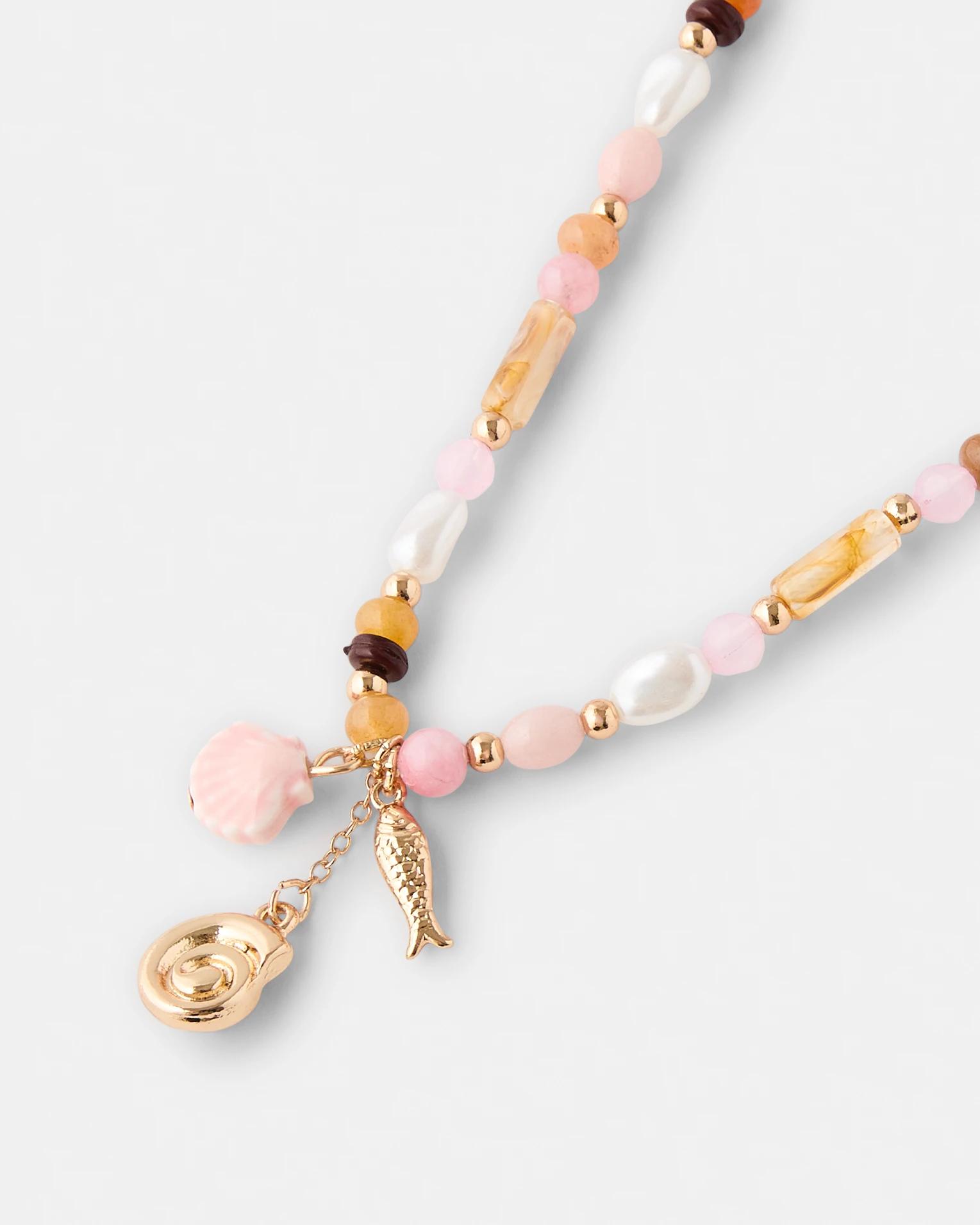2 Bead Charm Necklace - Pink and Gold Tone Pink, 2 of 3