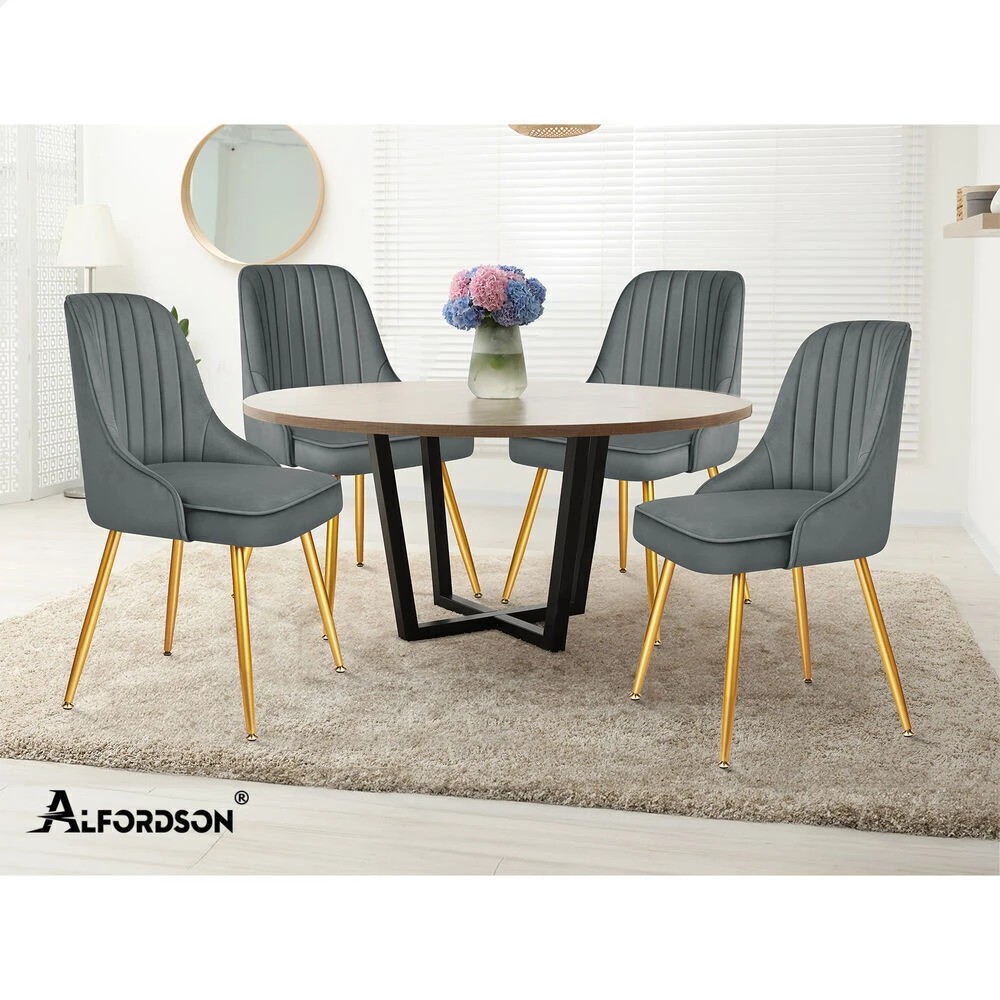 10 Alfordson 2x Dining Chairs Kitchen Accent Lounge Padded Tufted Seat Velvet - Grey, 10 of 10