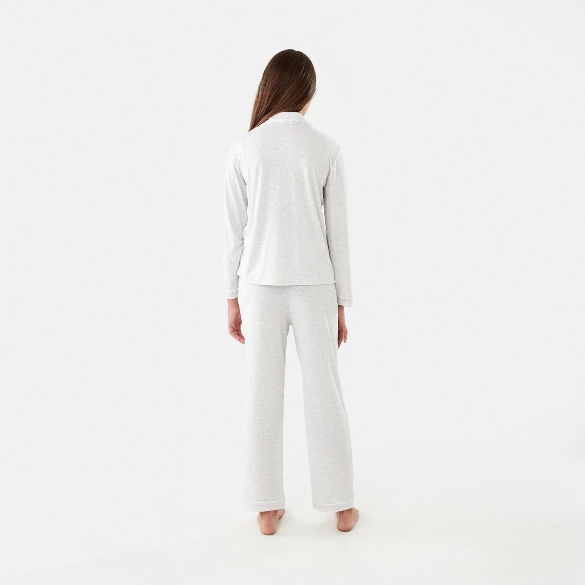 2 Long Sleeve Button Through Pyjama Set Wht Marle, 2 of 10