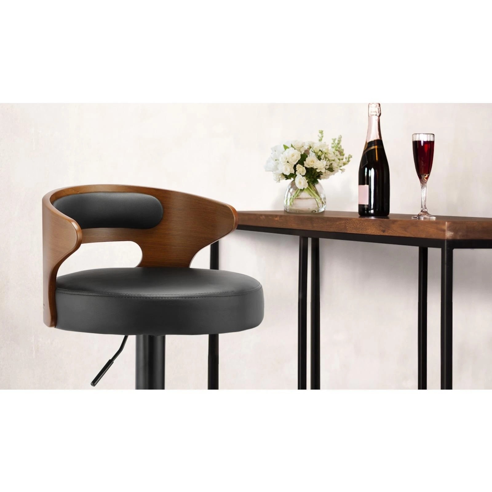 4 Oikiture Set Of 4 Bar Stools Kitchen Gas Lift Swivel Chairs Wooden Barstool
 - Black, 4 of 10
