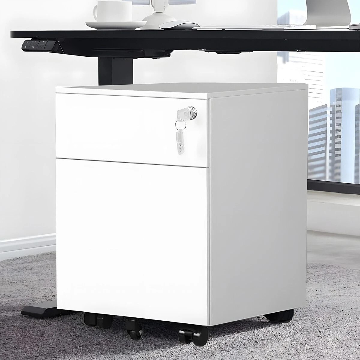2 Ausway 2 Drawer Steel File Cabinet Metal Under Desk, 2 of 5