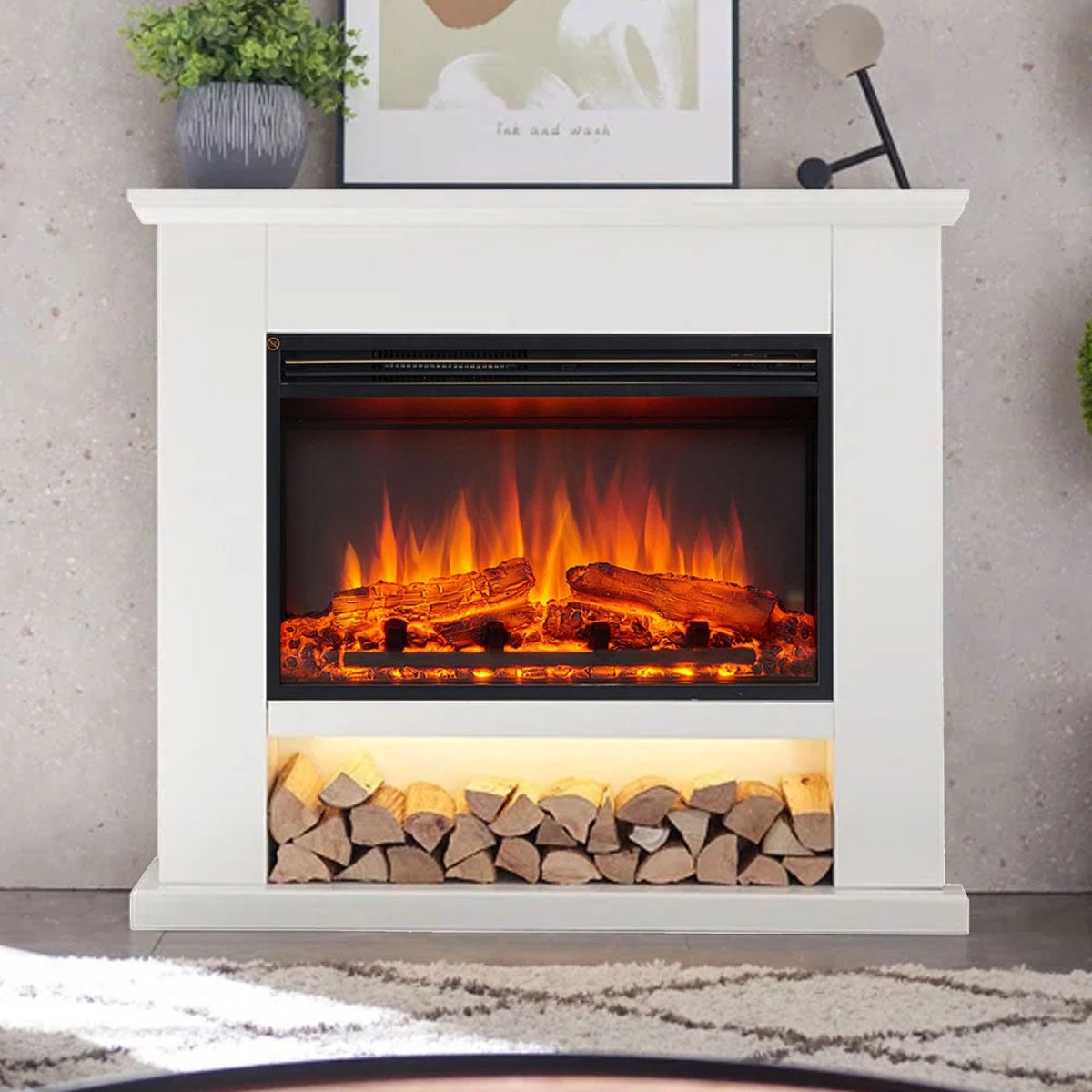 1 Moda Living Onyx Electric Fireplace Heater White Mantel Suite - White, 1 of 1