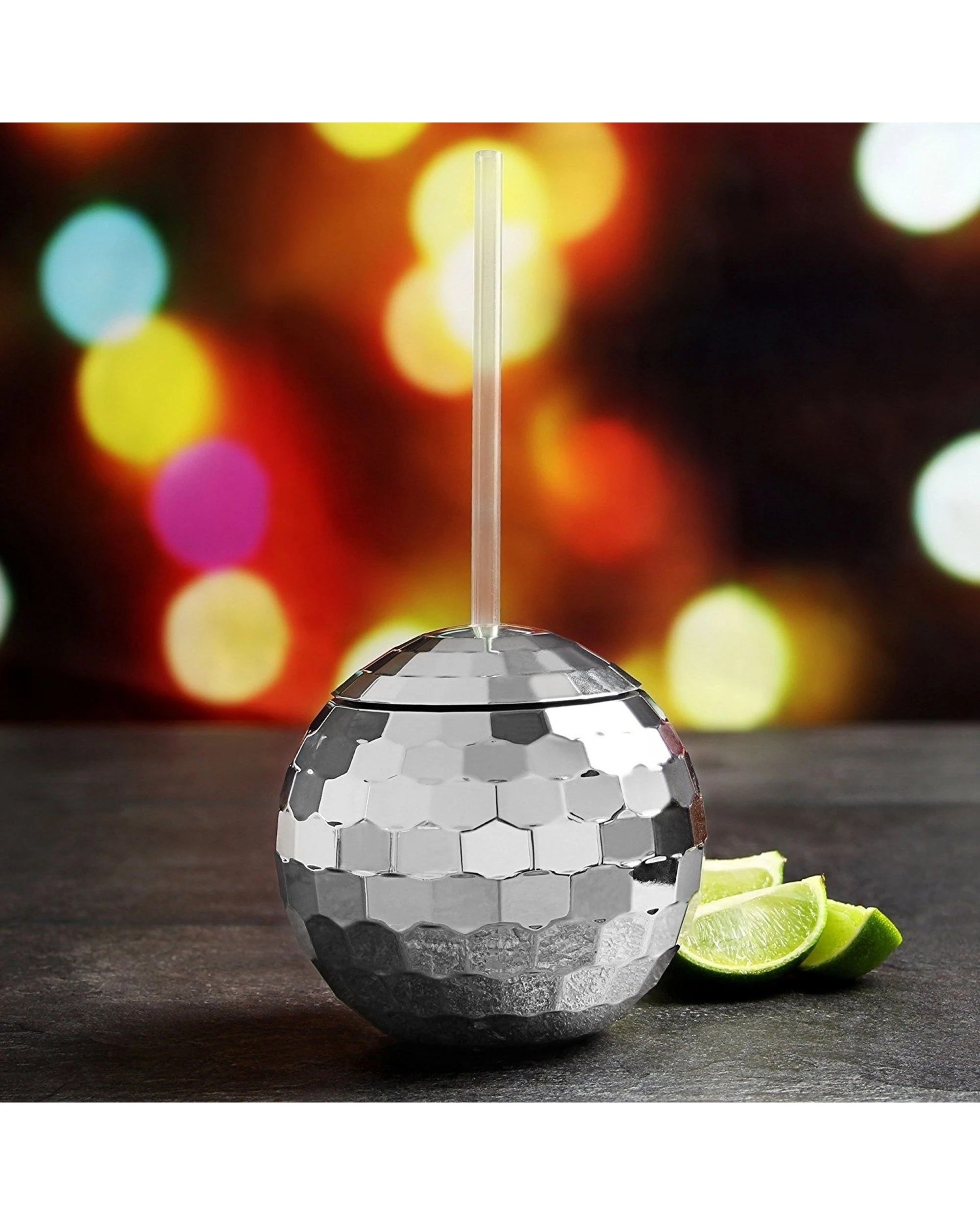 1 Partyrama Disco Ball Novelty Cup with Straw - Silver, 1 of 3
