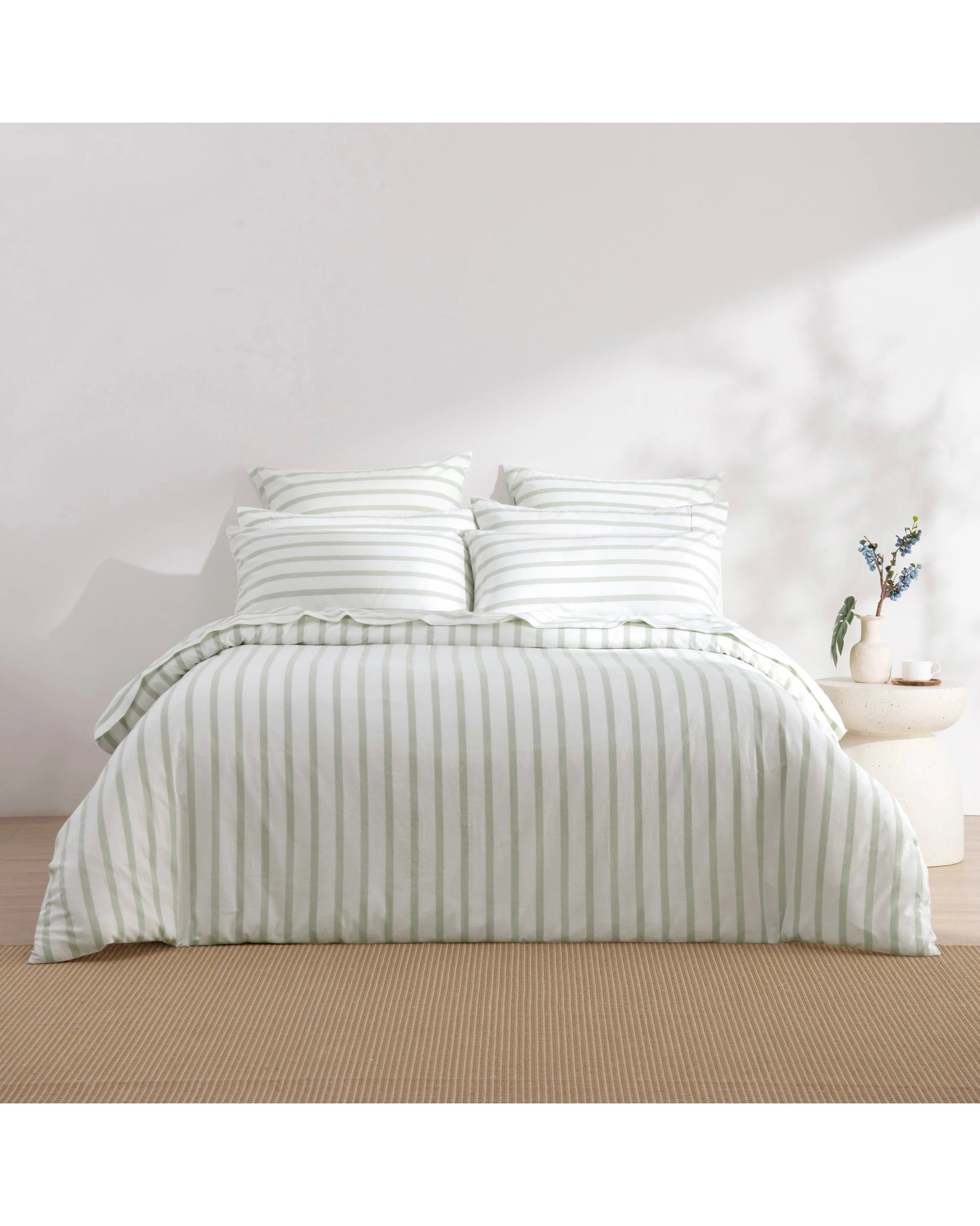 5 Dreamaker Bask Yarn Dyed Washed Cotton Striped Quilt Cover Set - Single Bed - Sage, 5 of 7