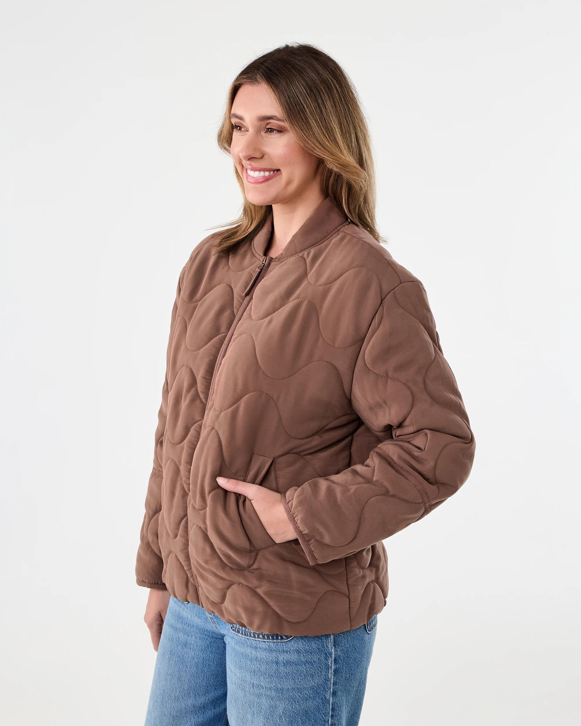 3 Quilted Bomber Jacket Brown, 3 of 8