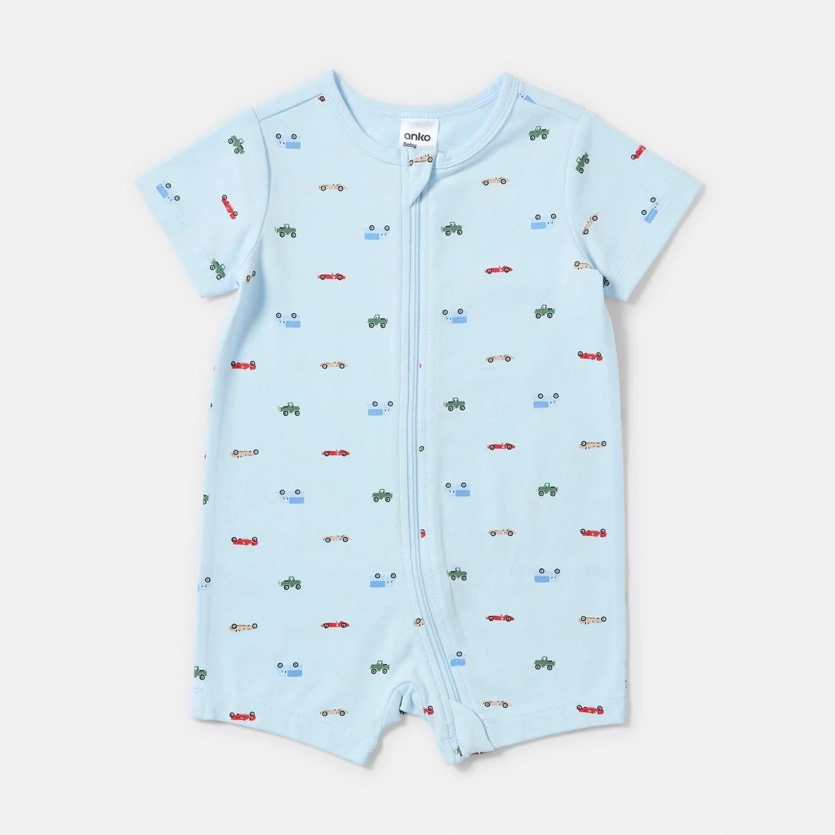 1 Short Sleeve Zip Romper BLUE VEHICLES, 1 of 4