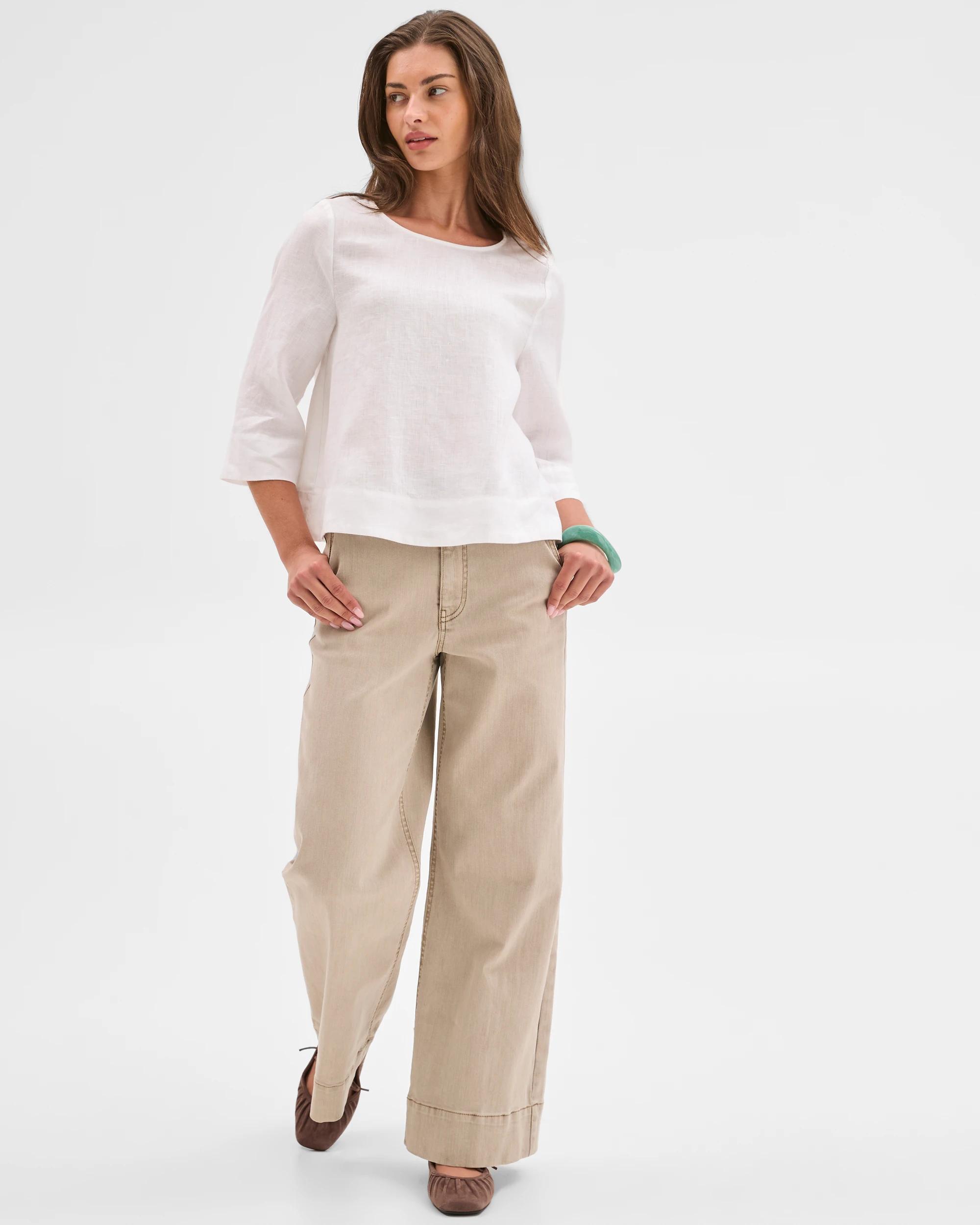 2 Target Petites Petites European Linen 3/4 Sleeve Cross Back Top WHITE, 2 of 6