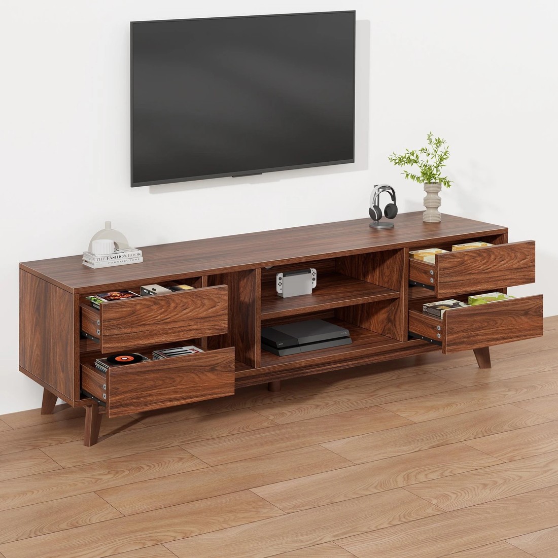 8 Alfordson Entertainment Unit TV Cabinet Stand 180cm Drawer Shelf - Walnut, 8 of 10