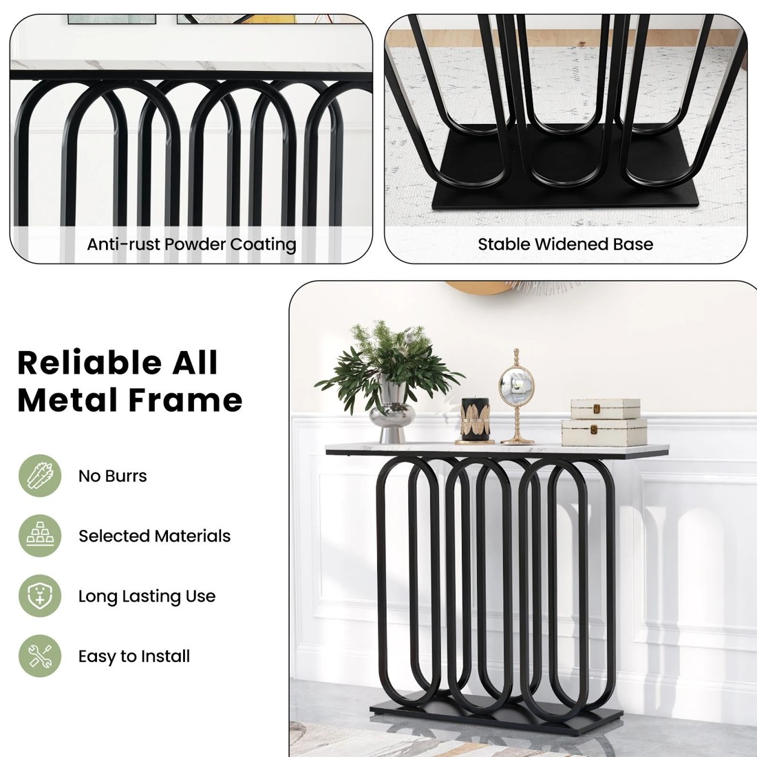 5 Costway Metal Frame Console Table Faux Marble Tabletop, 5 of 10