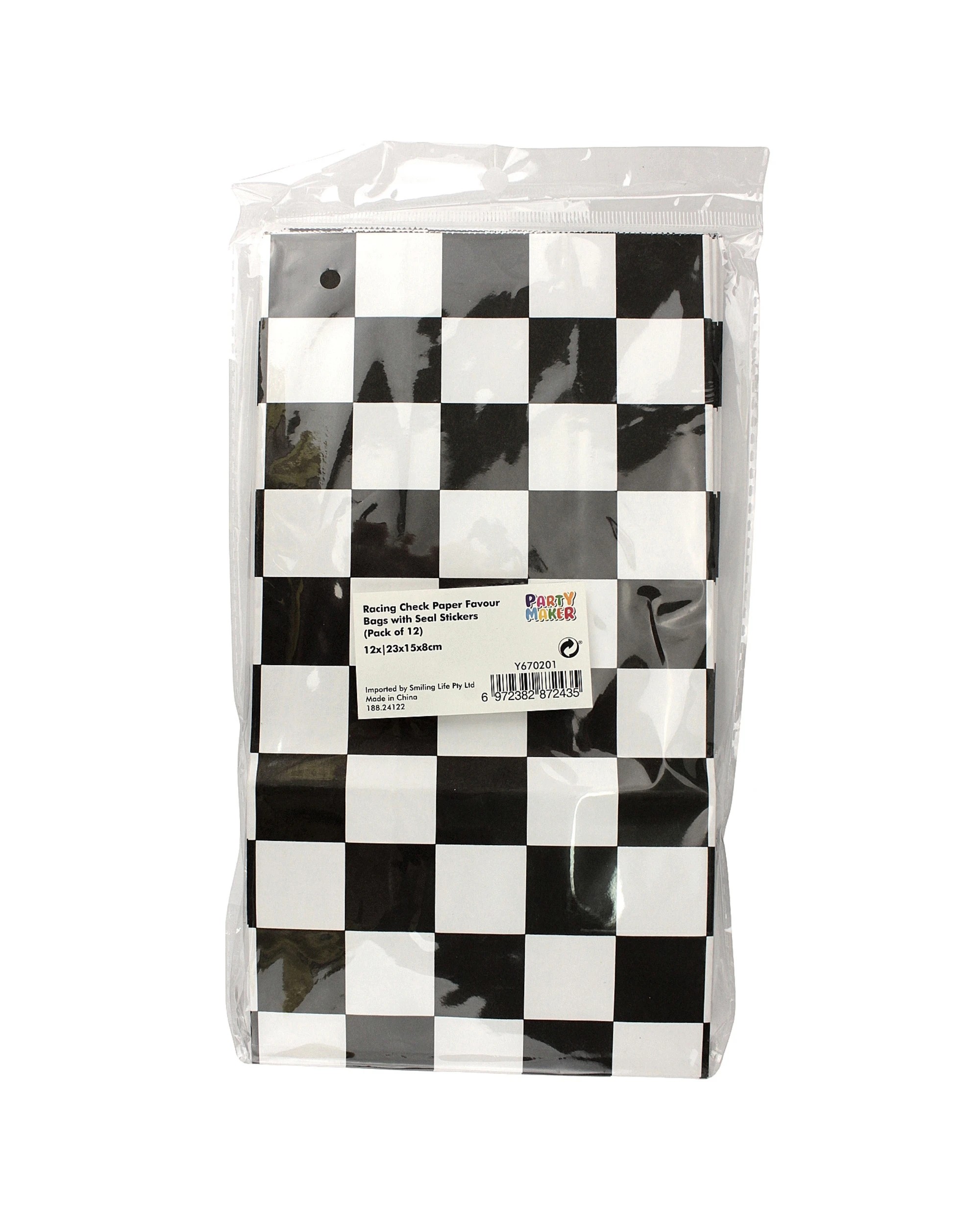5 Party Maker Racing Check Paper Party Bags With Stickers Pack of 12 - Pattern, 5 of 5