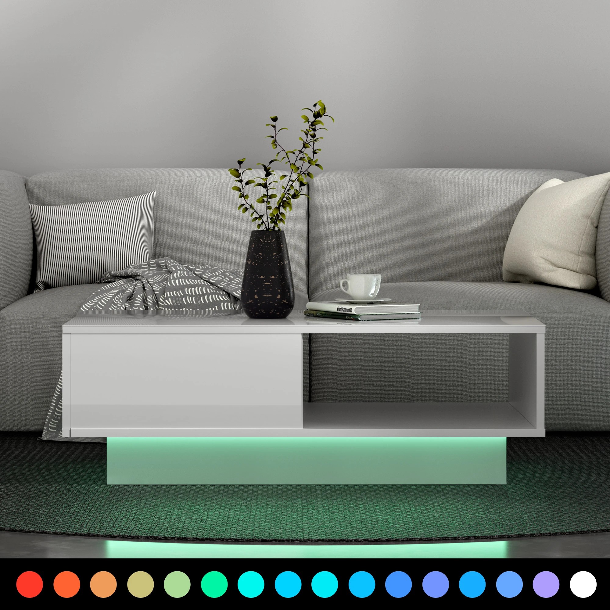 5 Artiss LED TV Unit & Coffee Table Set Storage Cabinet - White, 5 of 10