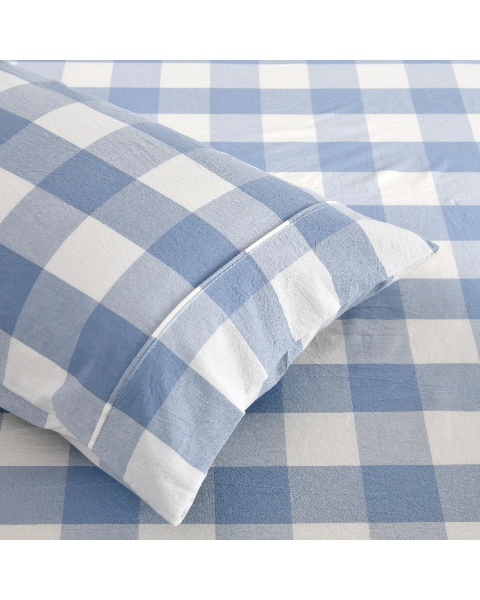 3 Dreamaker Remy Yarn Dyed Washed Cotton Checkered Sheet Set - Queen Bed - Cornflower, 3 of 7