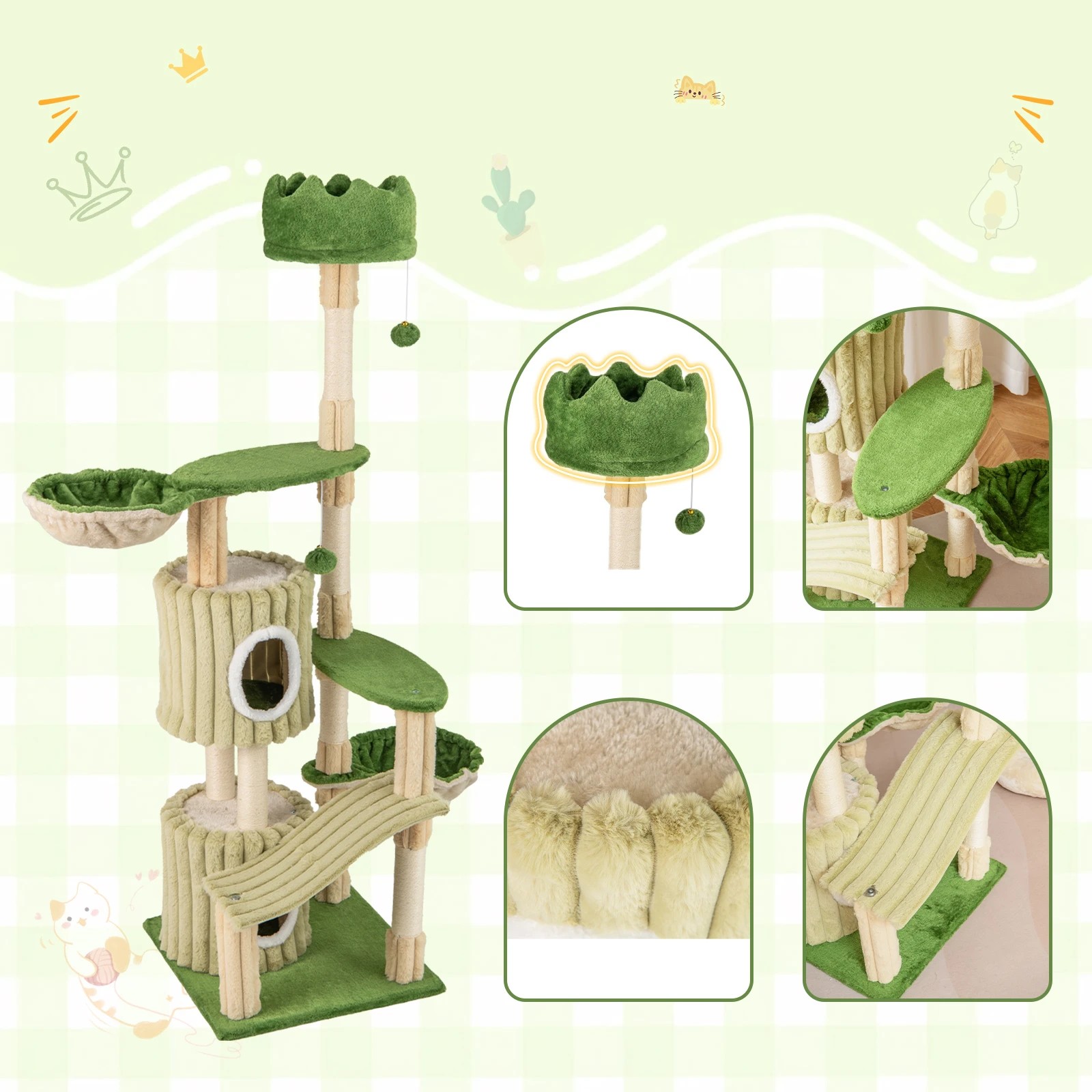 4 Costway 1.6M Cat Tree Tower Kitten Cando House w/Sisal Scratching Post, 4 of 5