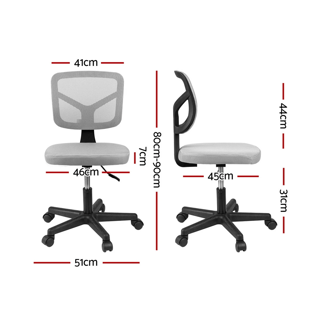 2 Artiss Ergonomic Armless Office Chair Mesh, Home Office Desk Chair Height Adjustable - Grey, 2 of 2