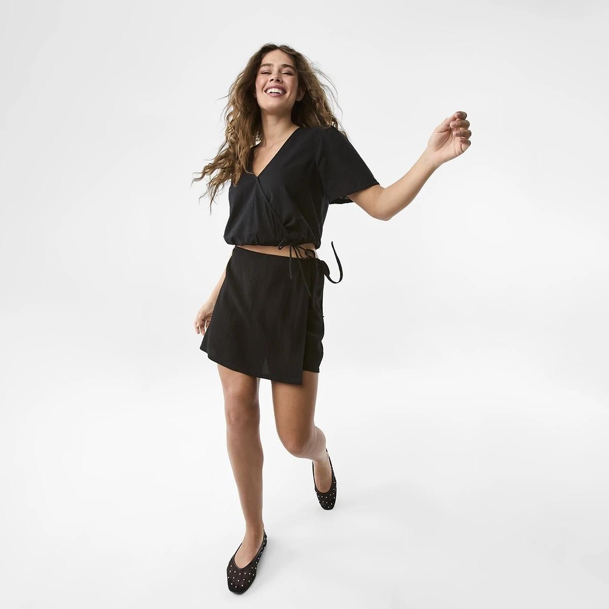 9 Short Sleeve Wrap Tie Top Black, 9 of 9