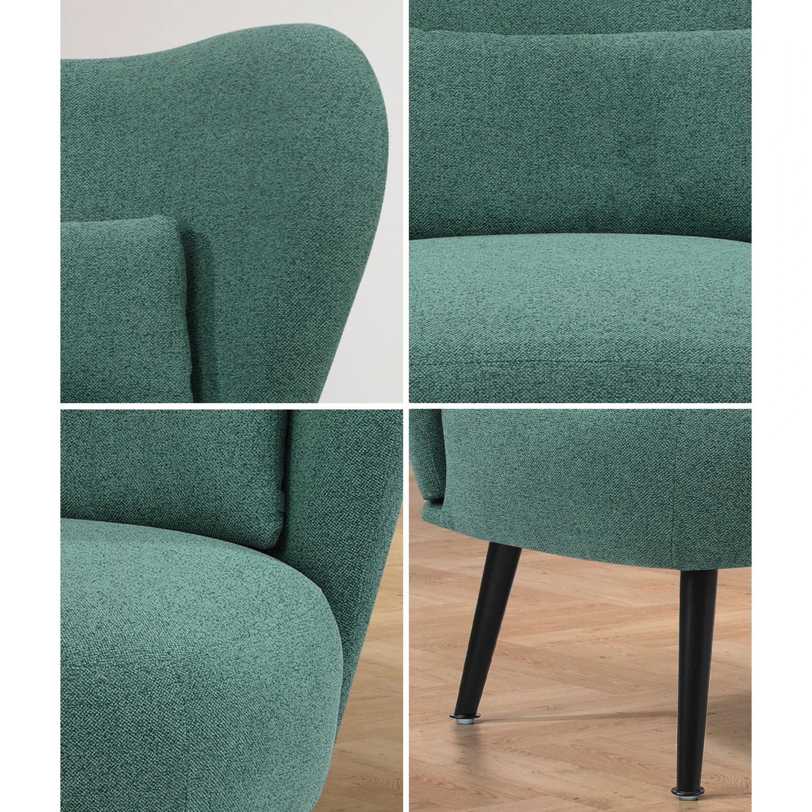 3 Oikiture Armchair Lounge Chair With Lumbar Pillow Wingback Polyester Linen
 - Green, 3 of 6