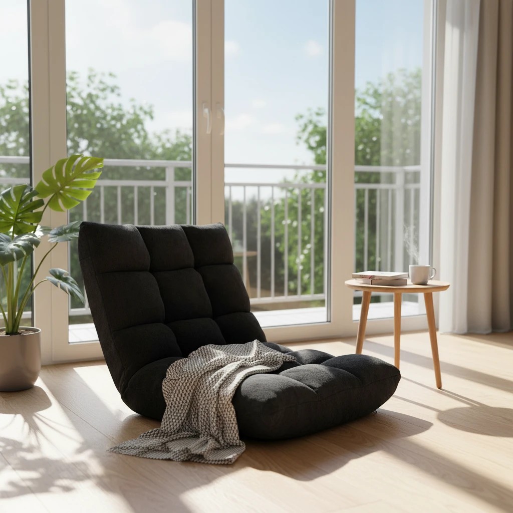 2 Costway Floor Chair Lazy Sofa Velvet Chaise Lounge Lazy Recliner w/14-Position Adjustable Back - Black, 2 of 2