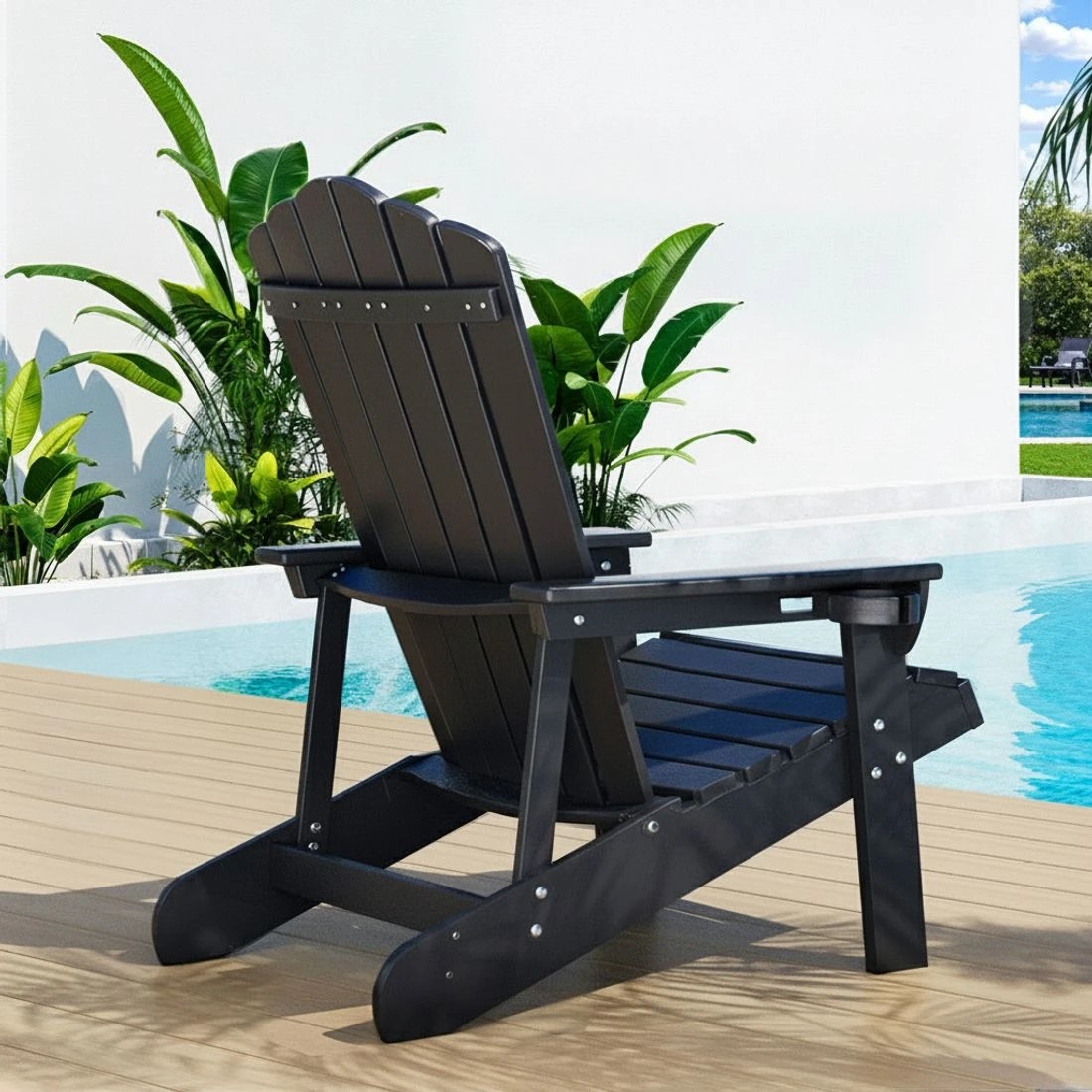 5 Gardeon Outdoor Chairs HDPE Adirondack Beach Chair Sun Lounge Patio Furniture Garden - Black, 5 of 6