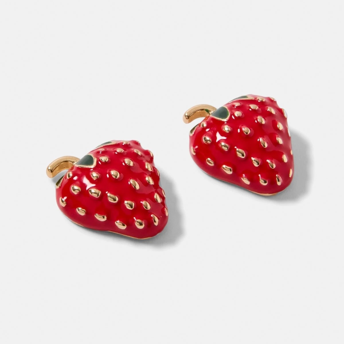 2 Strawberry Stud Earrings - Red, Green and Gold Tone, 2 of 5