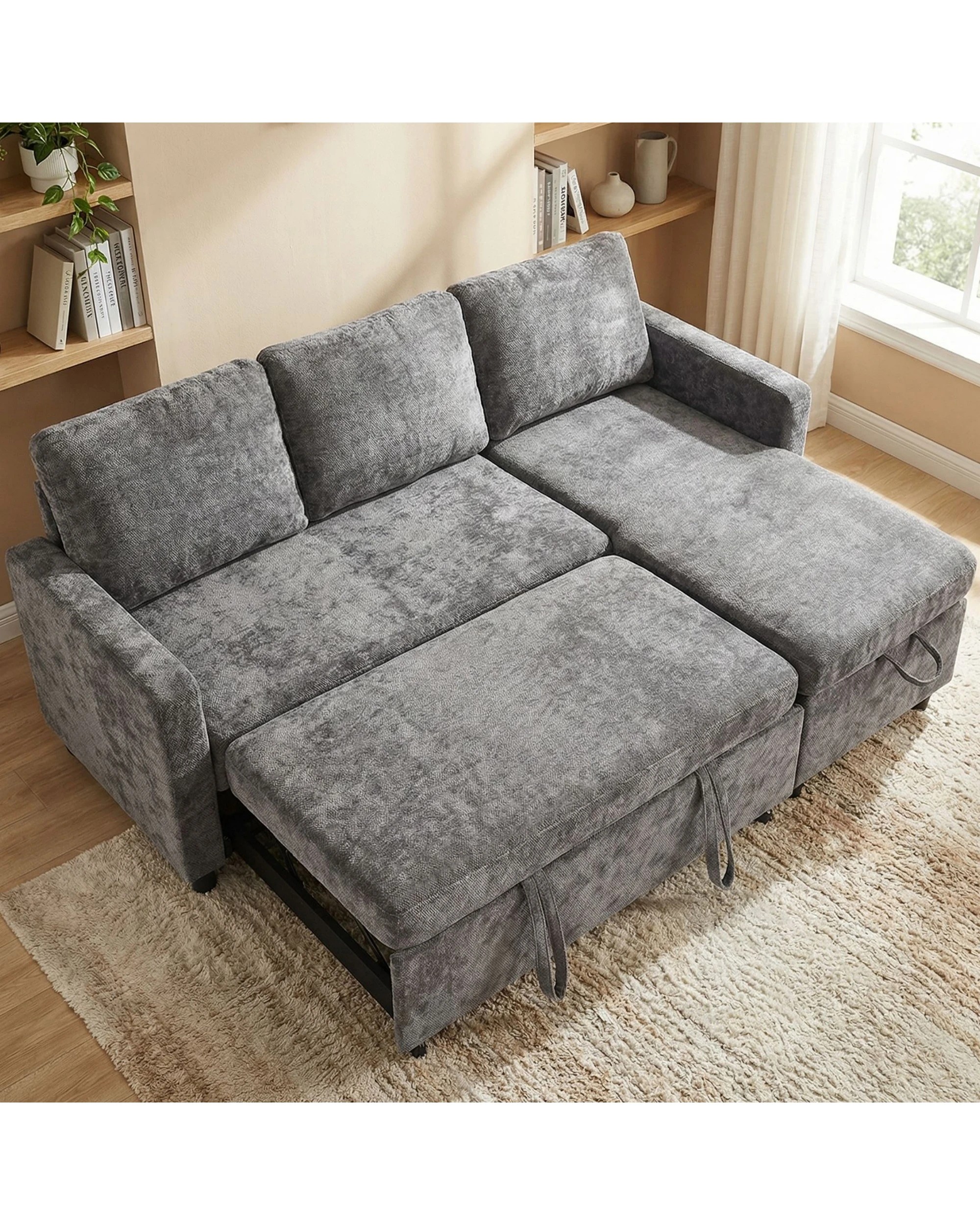 5 Advwin 194cm L Shape Convertible Sleeper Sofa Bed w/ Storage Chaise - Grey, 5 of 10