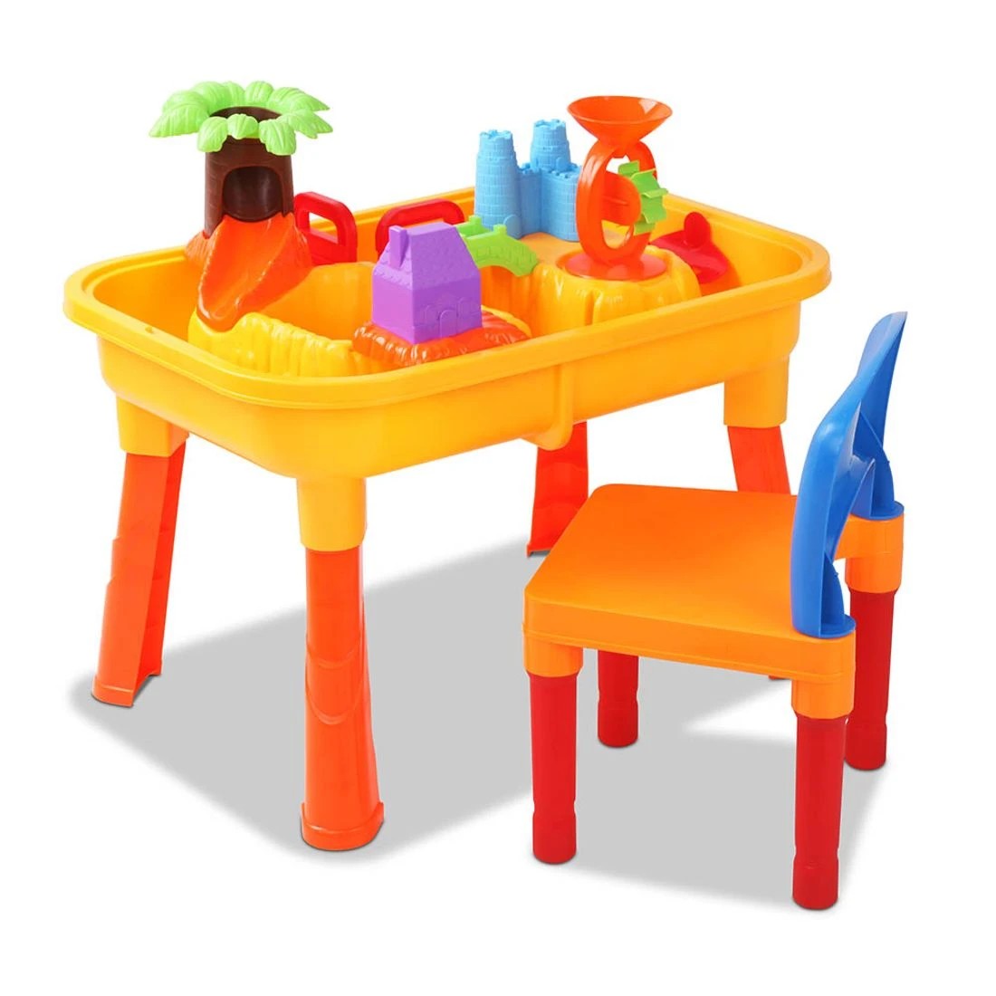 1 Keezi Kids Sandpit Pretend Play Set Sand Water Table Chair Outdoor Beach Toy - Blue, 1 of 10
