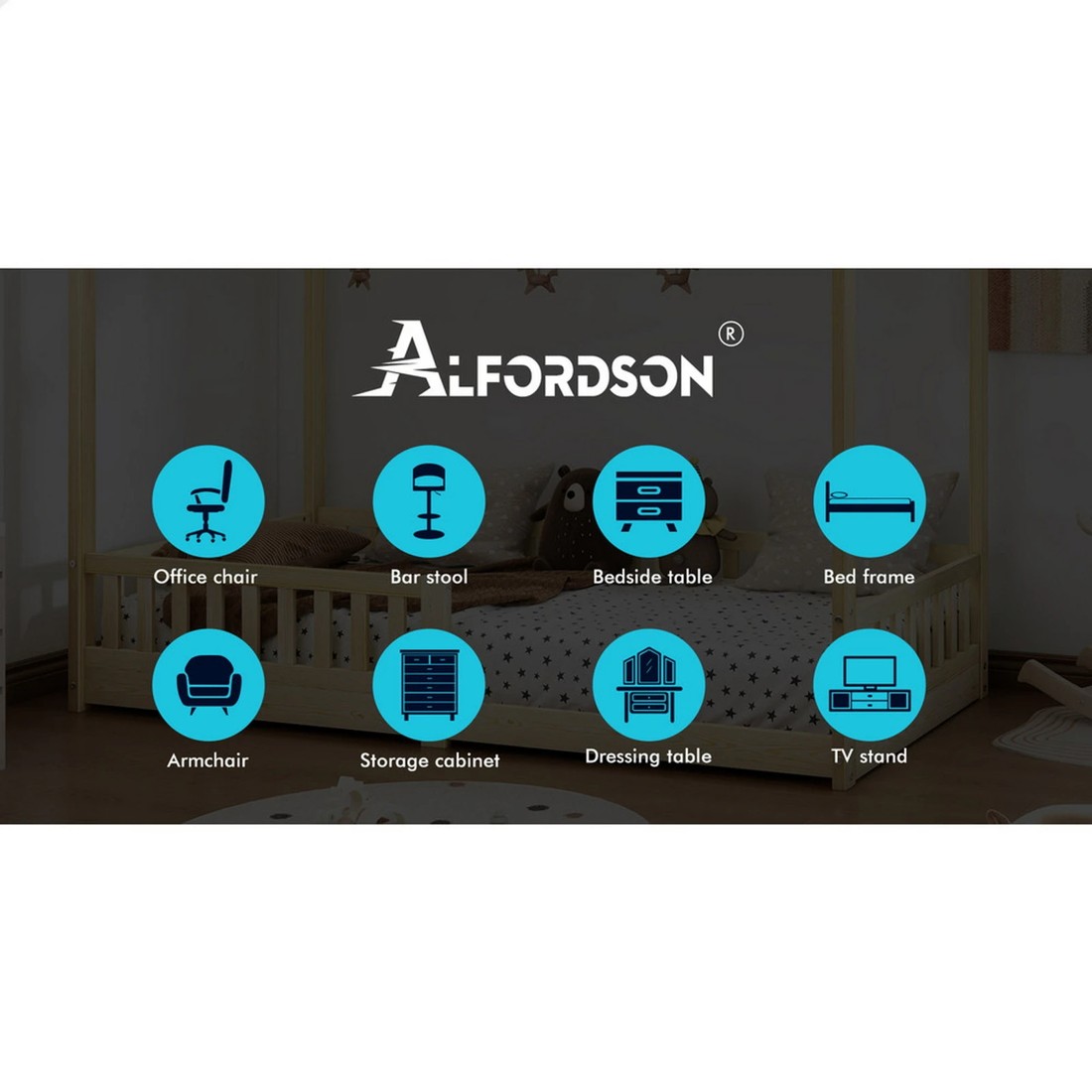 9 Alfordson Kids Bed Frame Wooden Timber Single House Frame Platform Base - Natural, 9 of 10