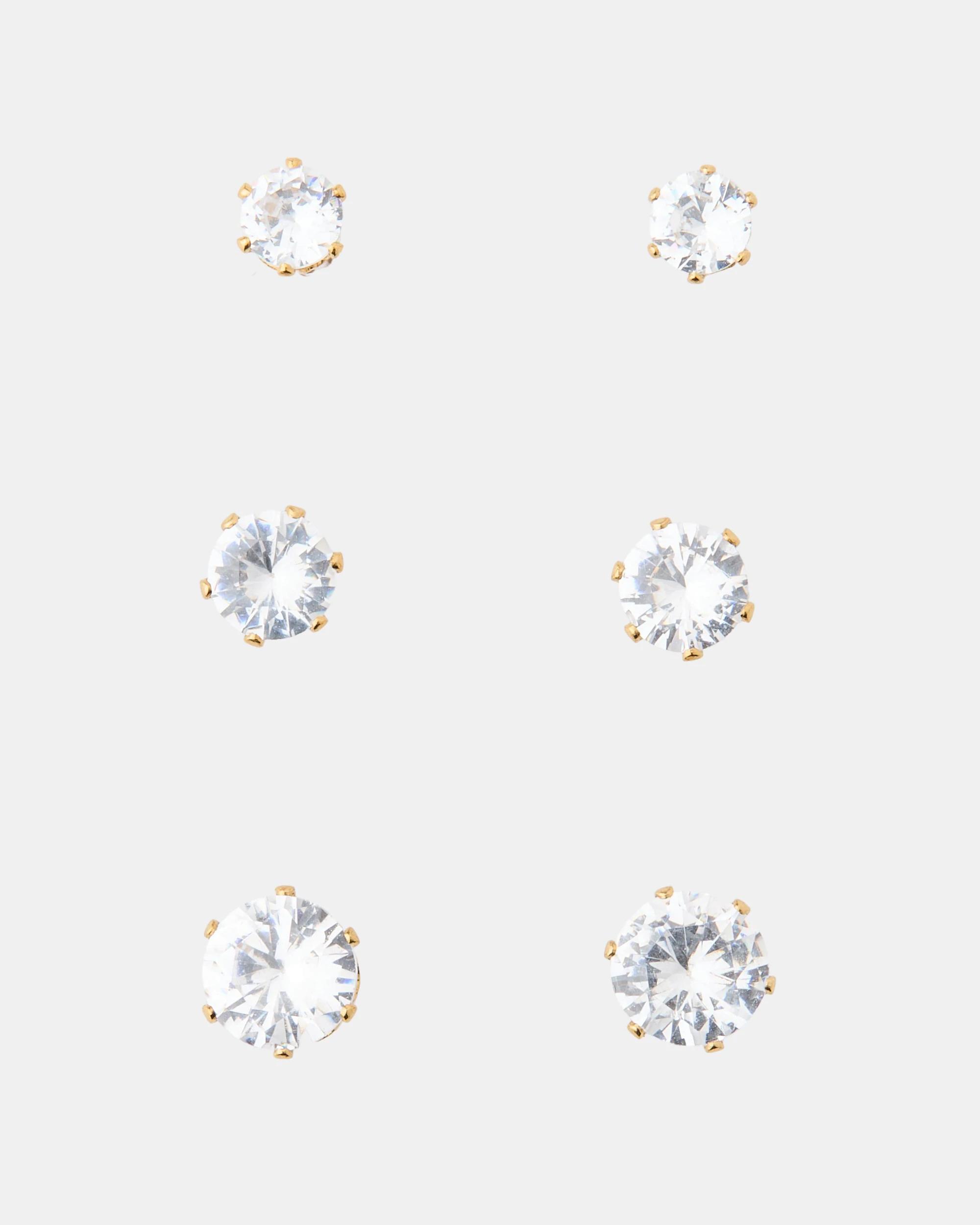 1 3 Pack Waterproof Stainless Steel Round Stud Earrings - Gold Tone Gold, 1 of 5