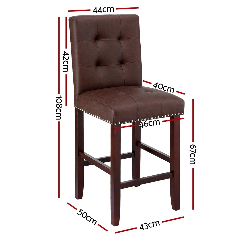 2 Artiss 4x Bar Stools Kitchen Dining Chairs Counter PU Leather Wooden Ada - Brown, 2 of 6