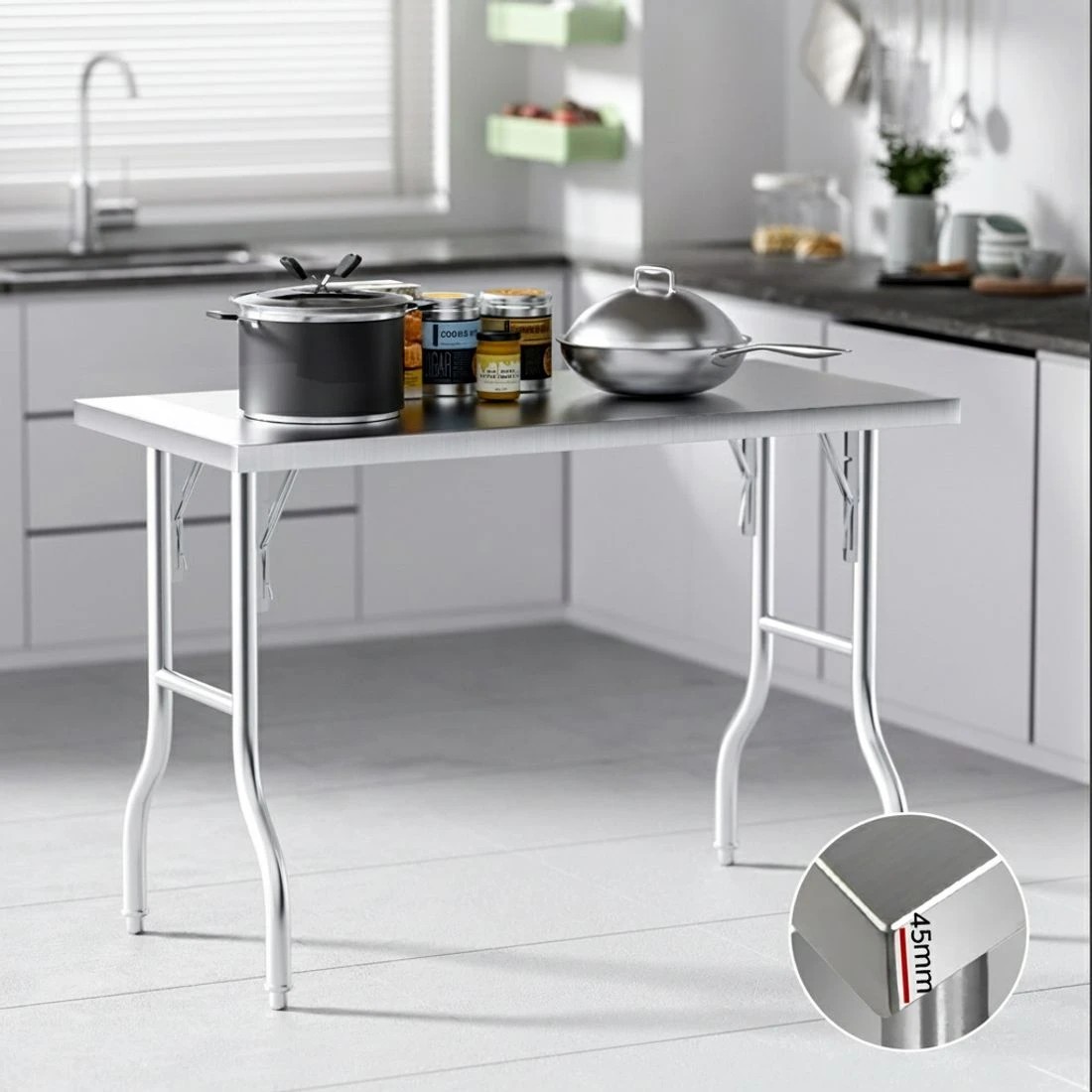 3 Cefito Stainless Steel Kitchen Benches Work Bench Food Foldable 430 - Silver, 3 of 4