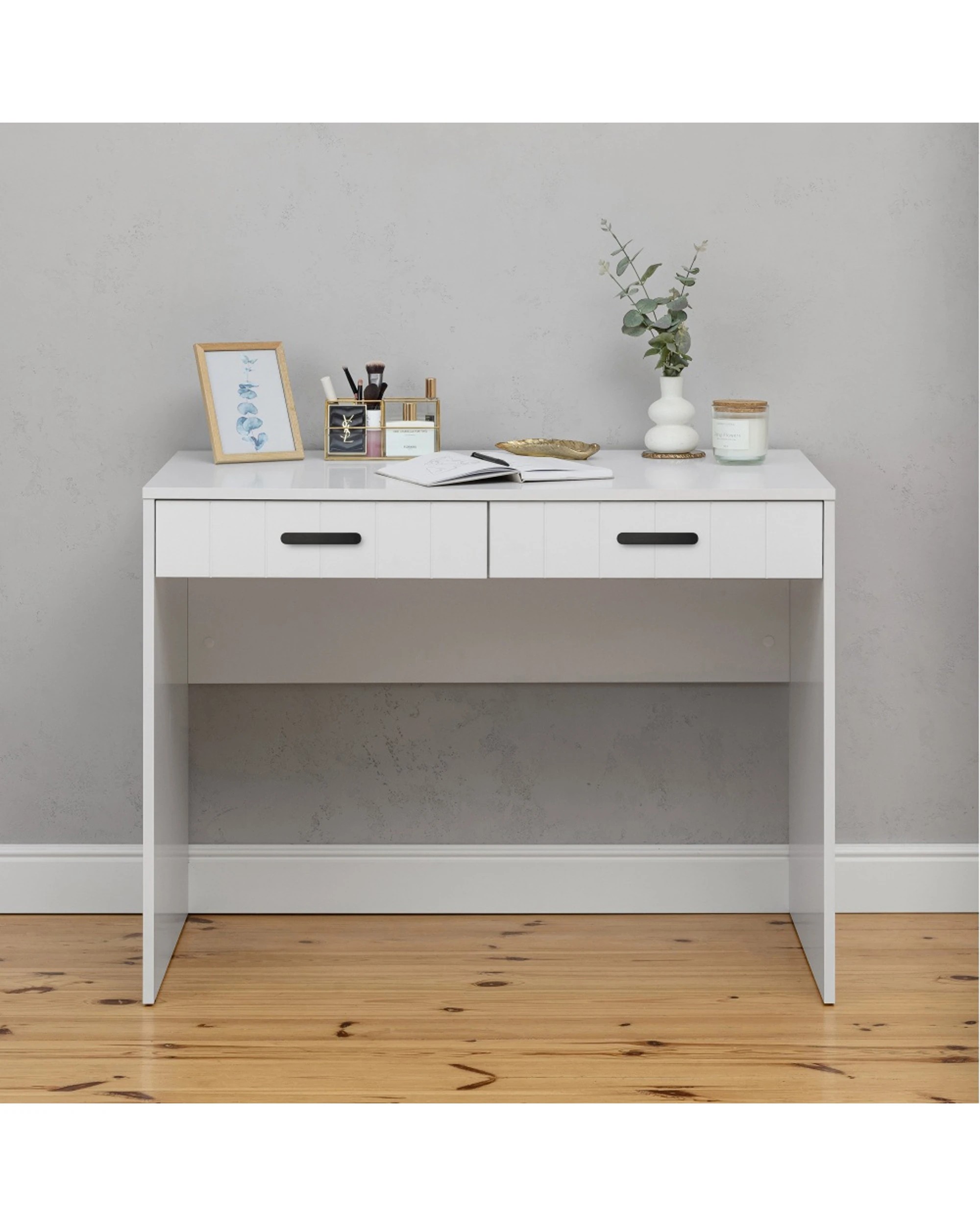 2 European Cabinetry Odessa VJ Panel Furniture Desk Oval Handle - White, 2 of 2