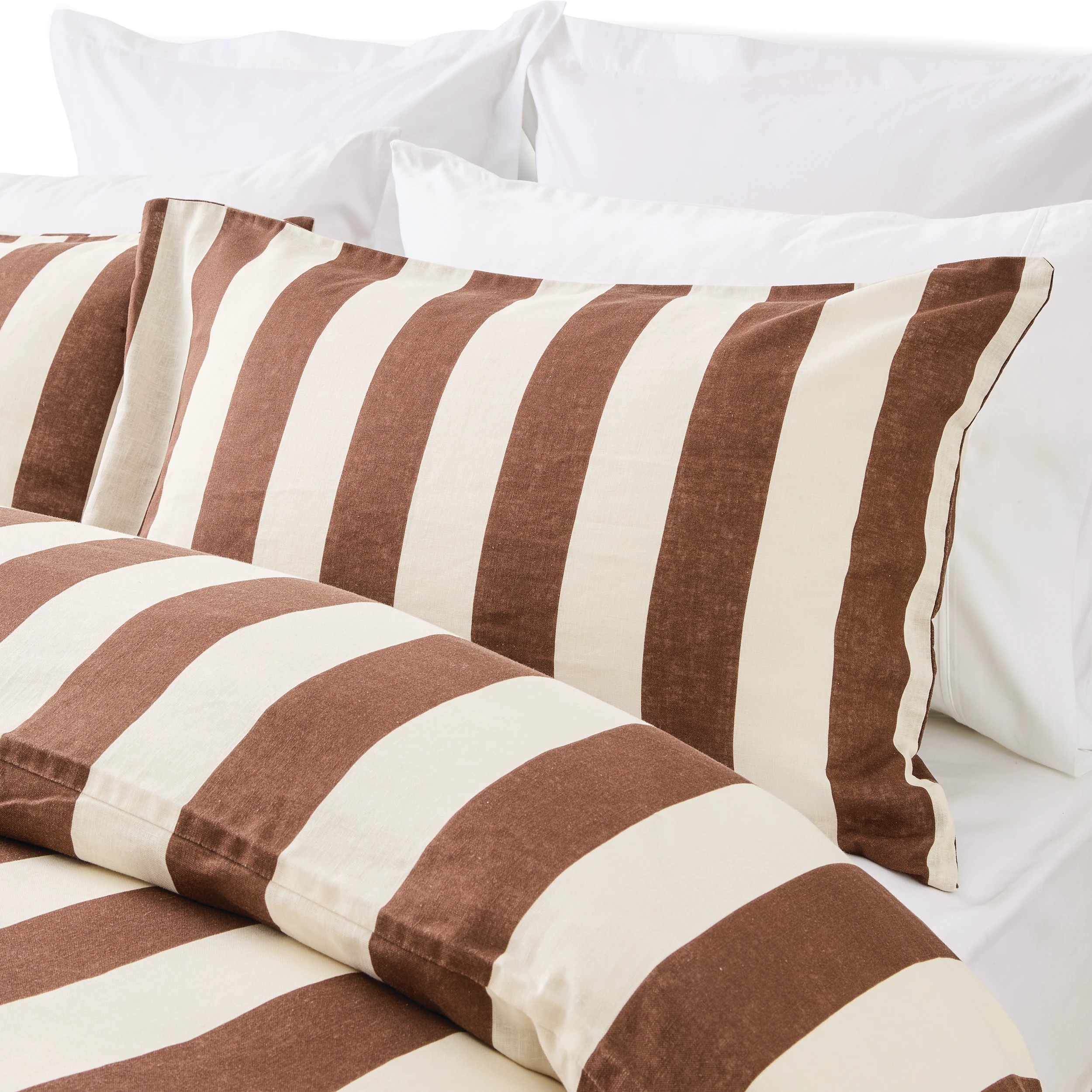 2 Stripe Linen Cotton Quilt Cover Set - Queen Bed, Chocolate, 2 of 7