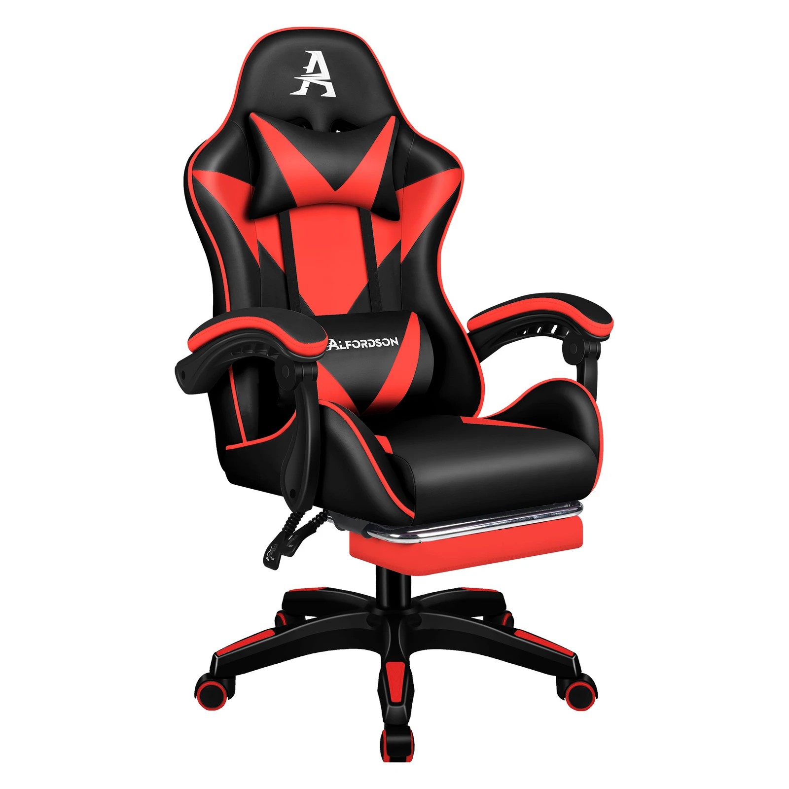 10 Alfordson Gaming Office Chair Massage Computer Footrest Seat Leather - Red, 10 of 10