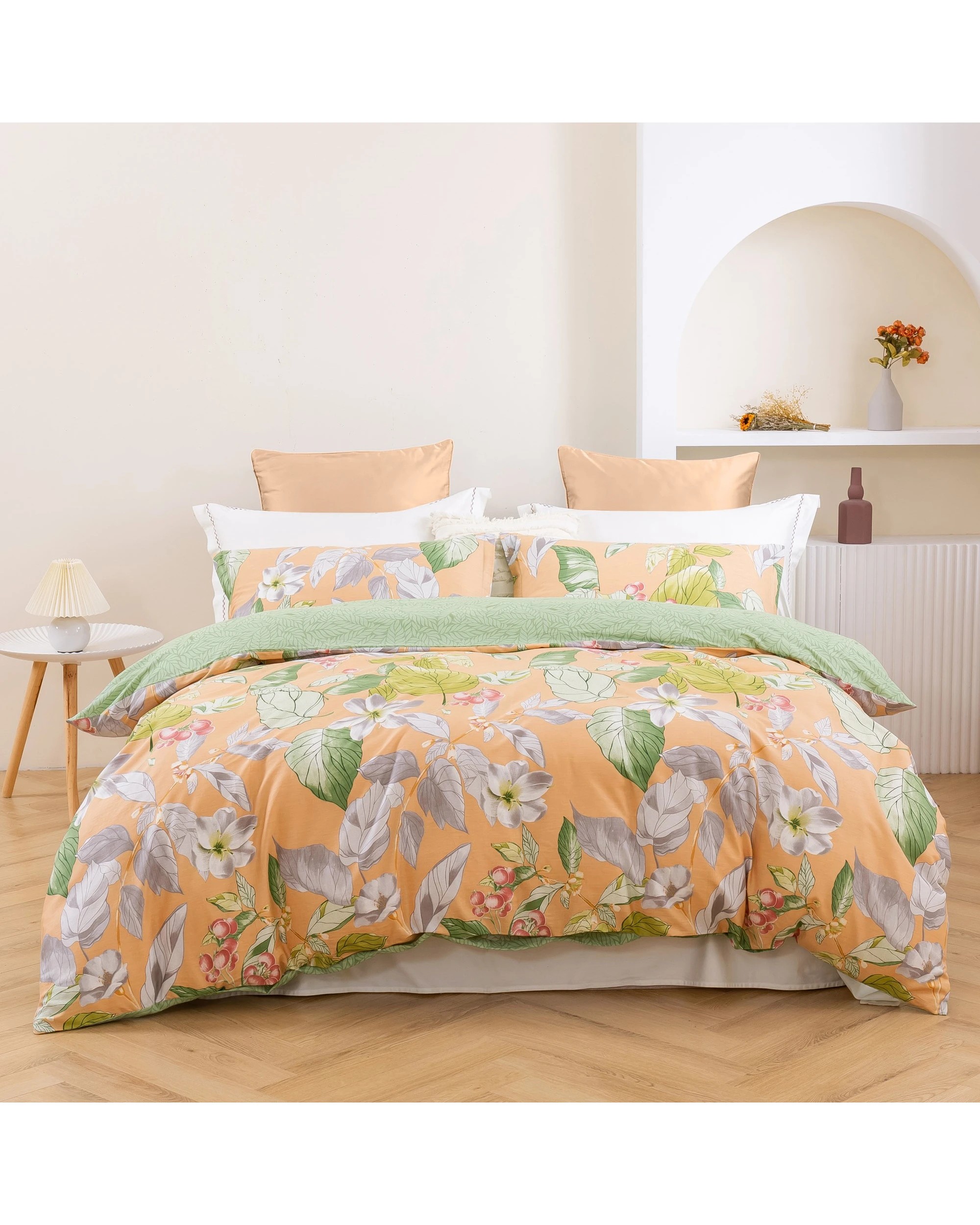 1 Dreamaker Peach Lily 100% Cotton Reversible Quilt Cover Set - King Single Bed - Floral and Botanical, 1 of 7
