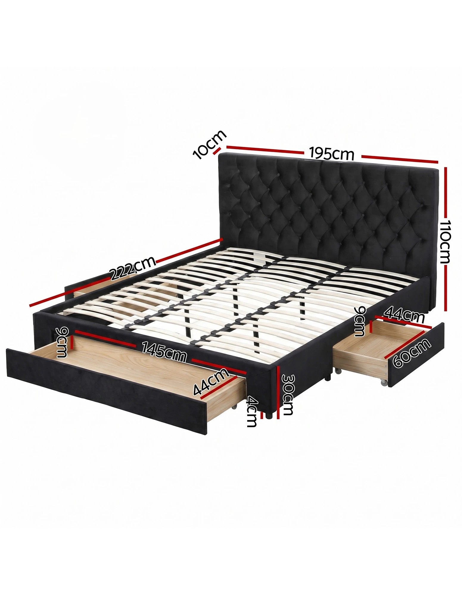 1 Artiss King Bed Frame Storage Charging Station Upholste 3 Drawers USB - Black, 1 of 7