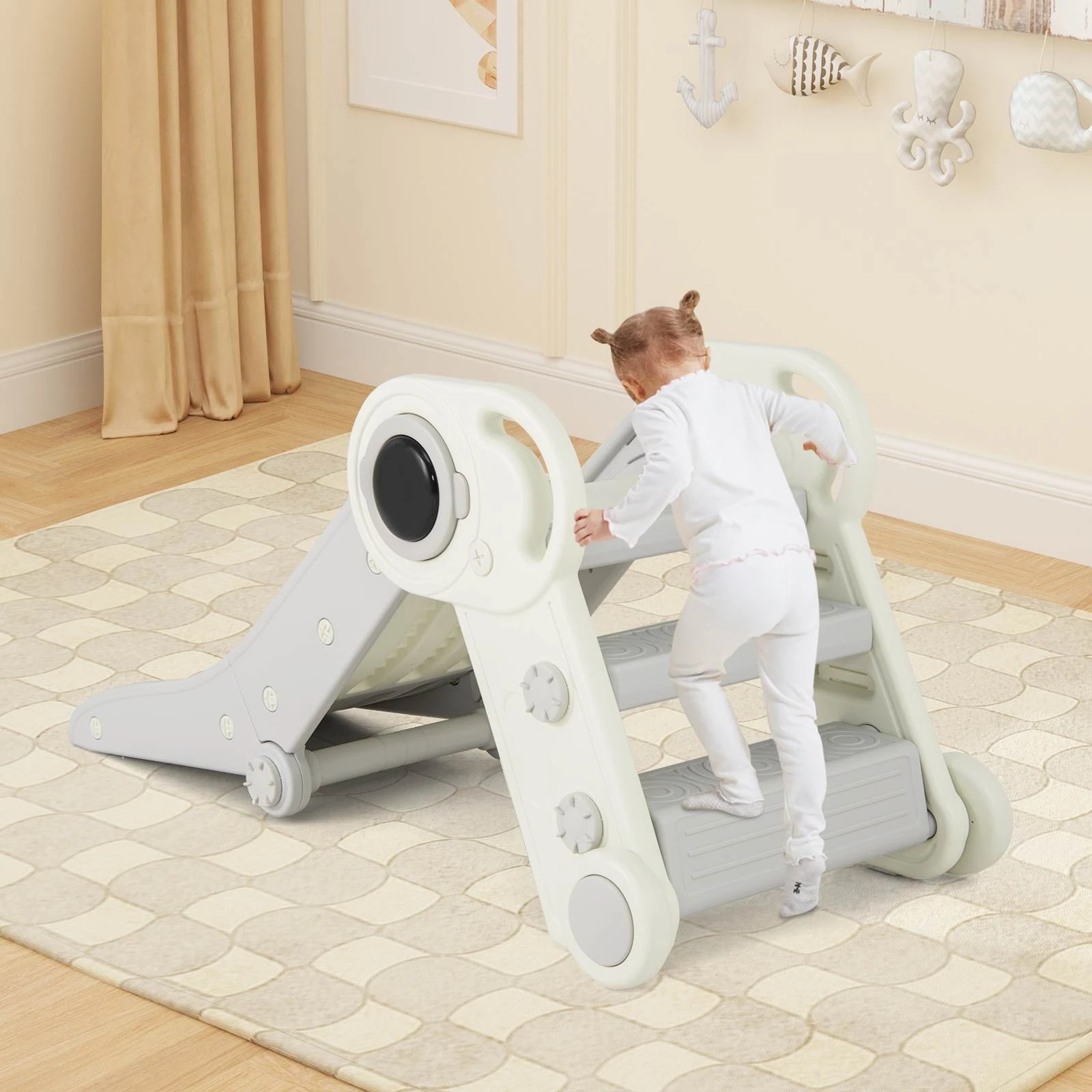 3 Costway 2-in-1 Foldable Slide w/Climber Indoor Playground Climb Playset - Grey, 3 of 3