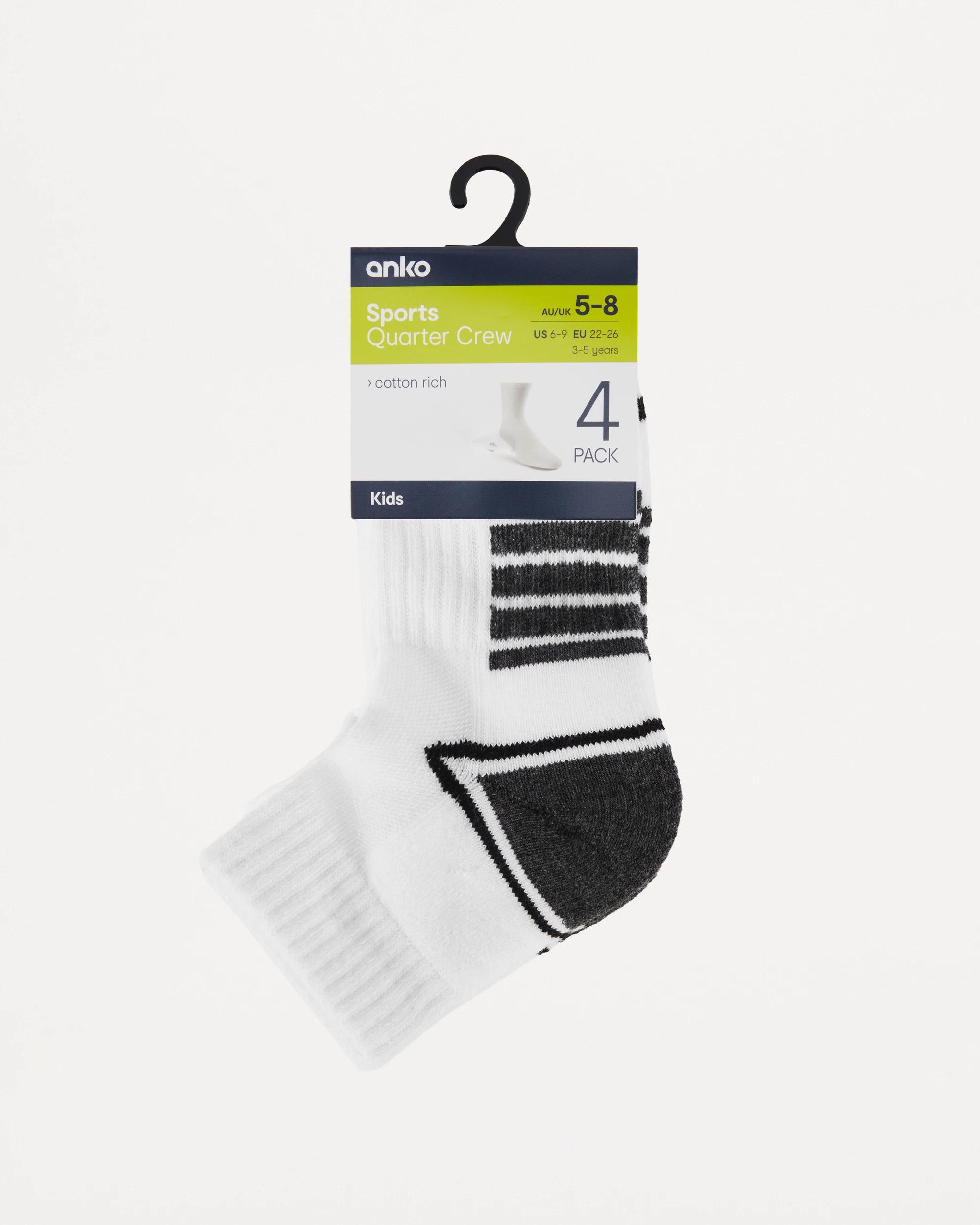 3 4 Pack Active Kids Quarter Crew Socks White/blue, 3 of 3