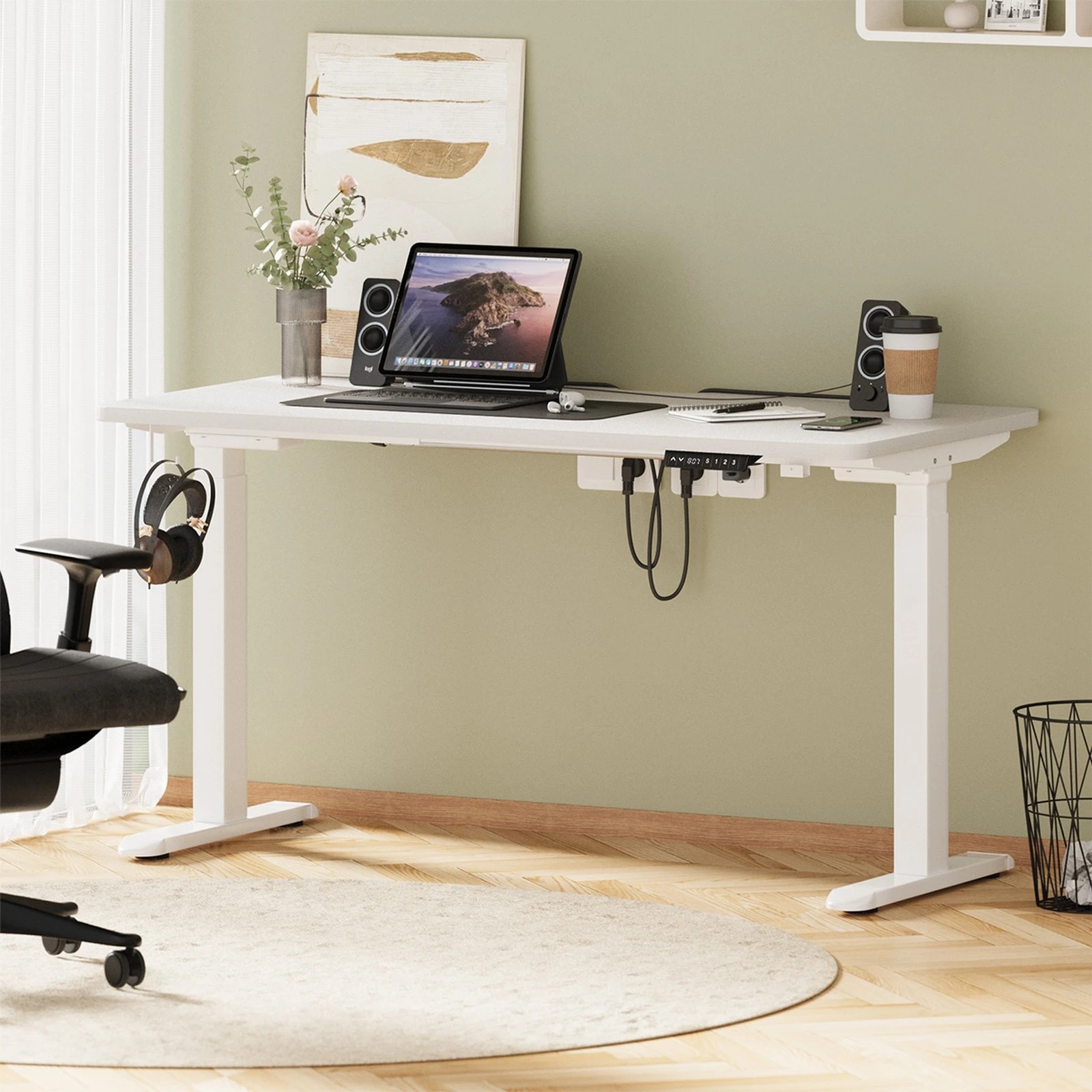 2 Oikiture Electric Standing Desk With Wireless Charging Dual Motor 140cm
 - White, 2 of 4
