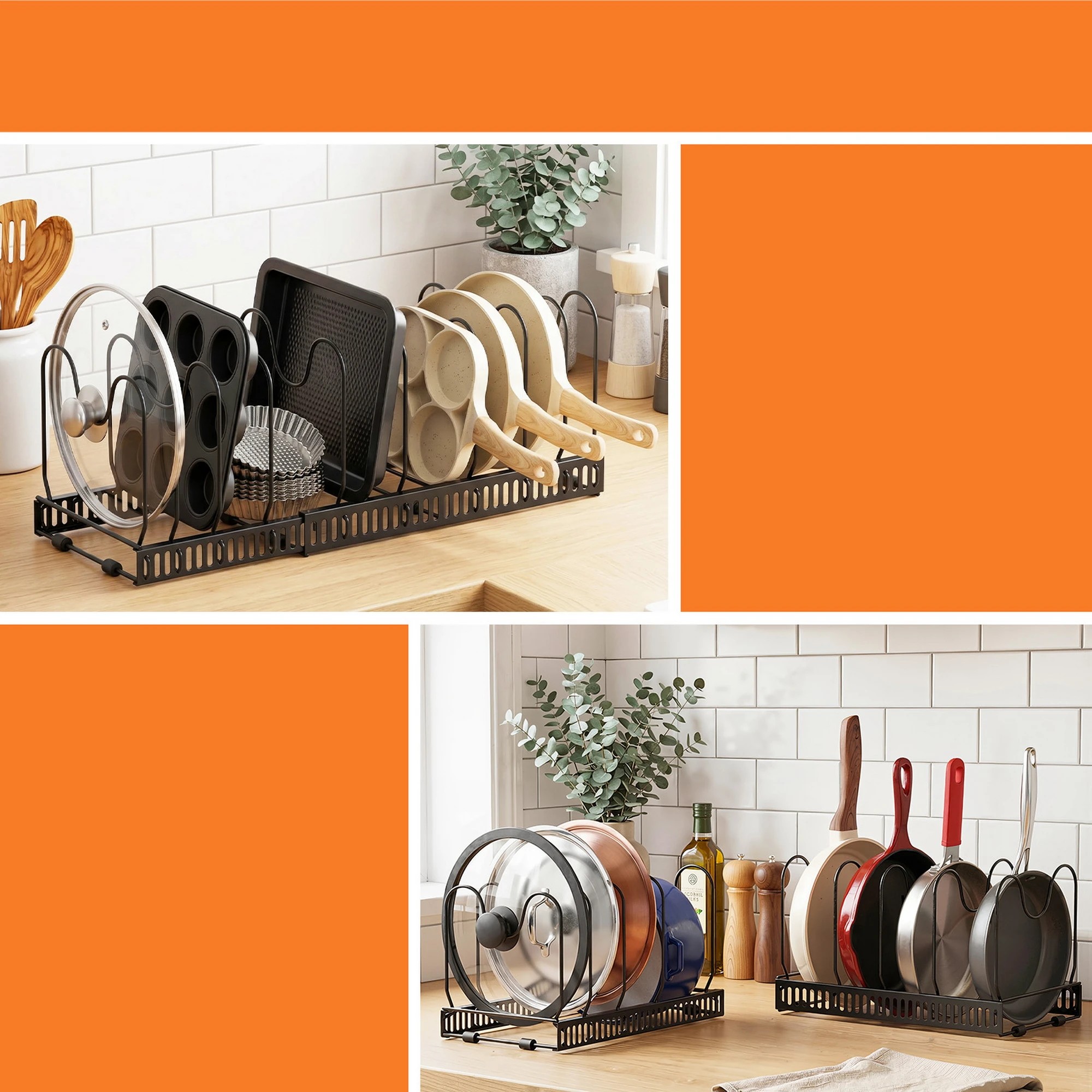 5 Artiss Expandable Pots and Pans Organizer Rack Cookware Holder Kitchen Cabinet Rack - Black, 5 of 7