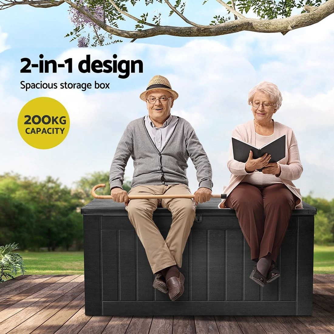 6 Gardeon Outdoor Storage Box 830L Container Lockable Bench Tool Shed
 - black, 6 of 7