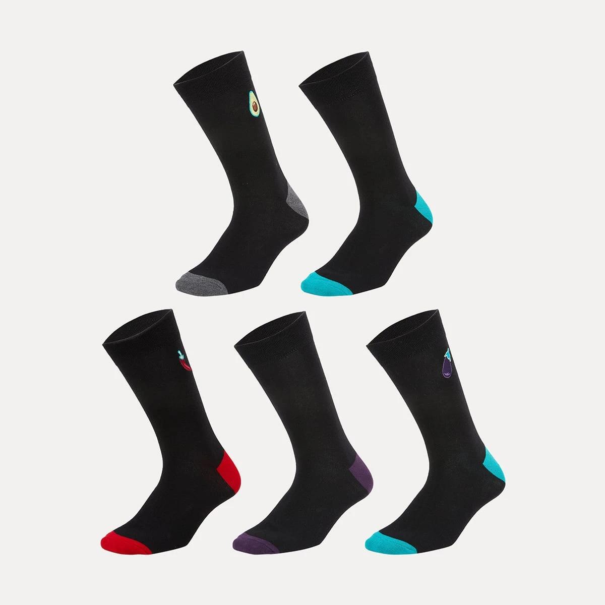 1 5 Pack Embroidered & Plain Socks Veggies, 1 of 3
