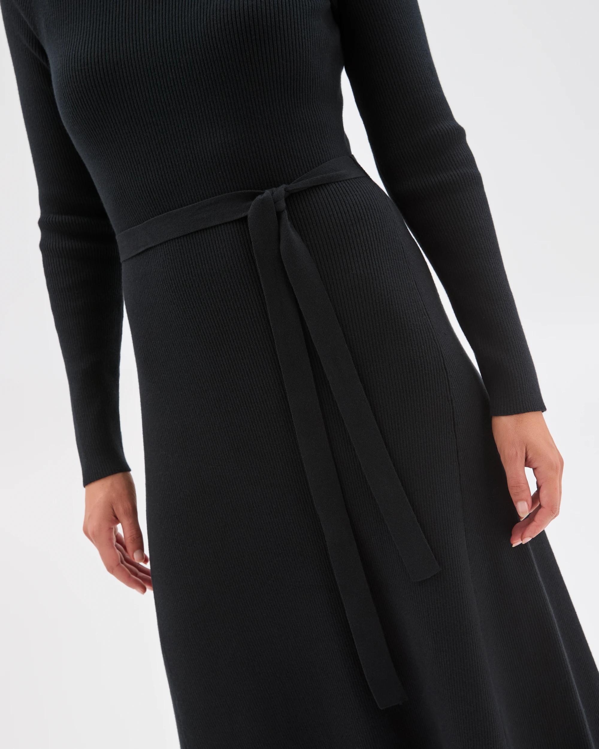 4 Preview Australian Cotton Blend Long Sleeve Knit Midi Dress BLACK, 4 of 5