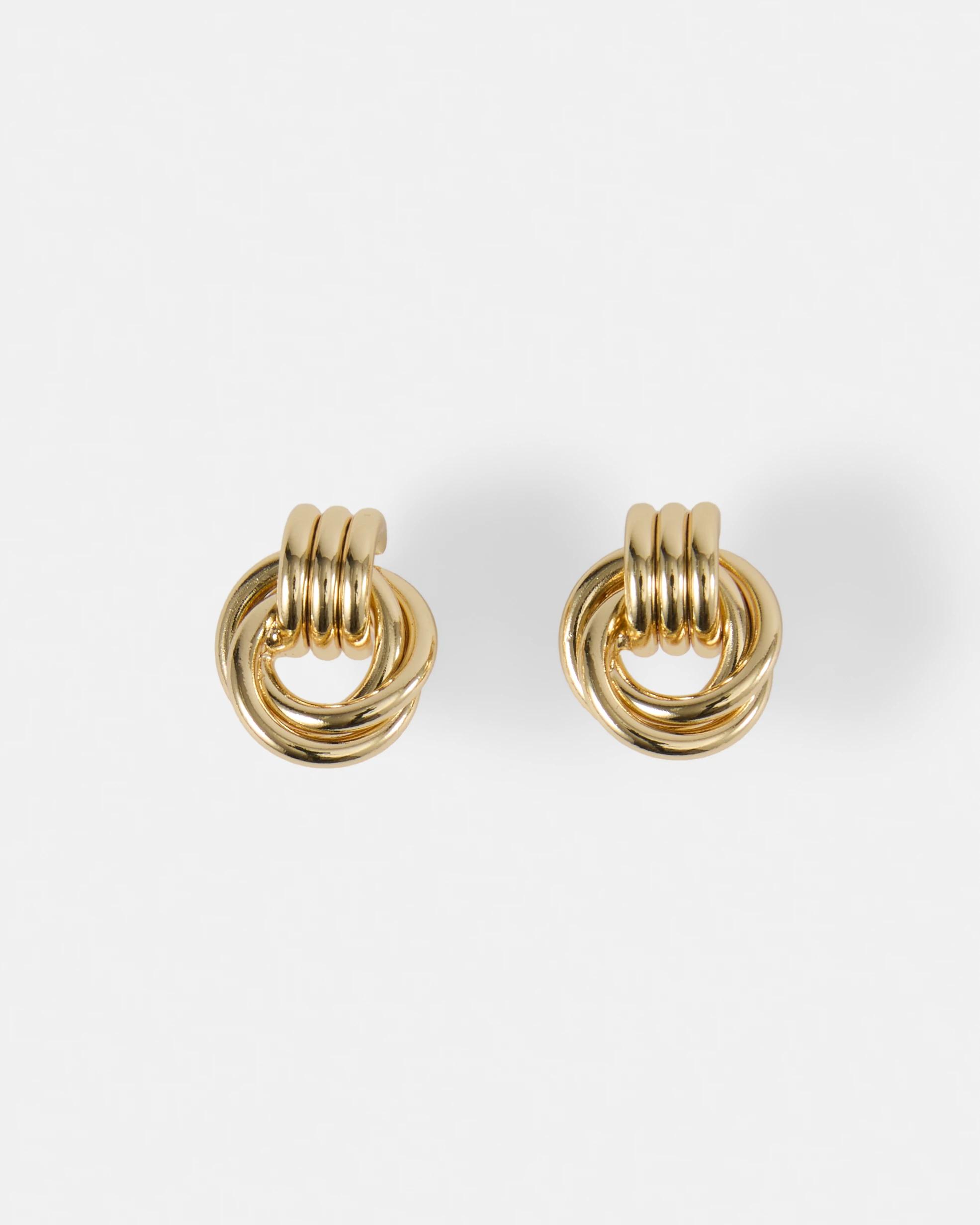 2 18K Gold Plated Door Knocker Stud Earrings Gold, 2 of 5