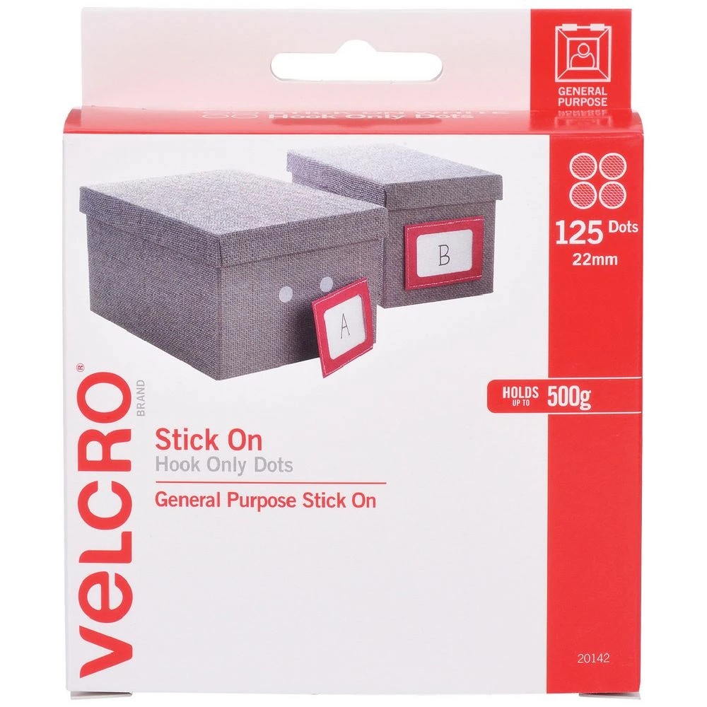 1 VELCRO Brand Hook Only Dots 22mm White 125 Pack, 1 of 1