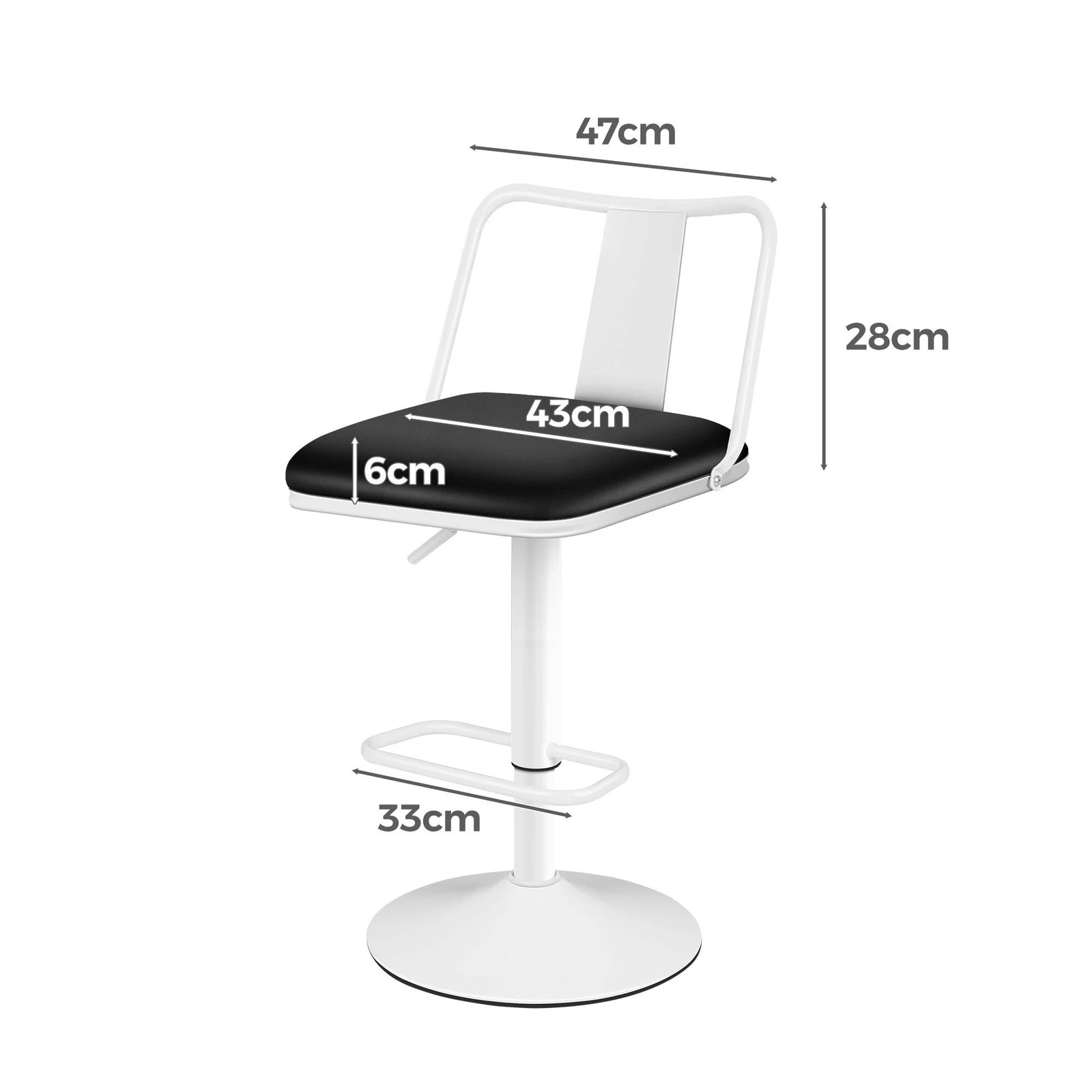 7 Alfordson 2x Bar Stools Gas Lift Leather Bar Chairs Kitchen Swivel - White, 7 of 10