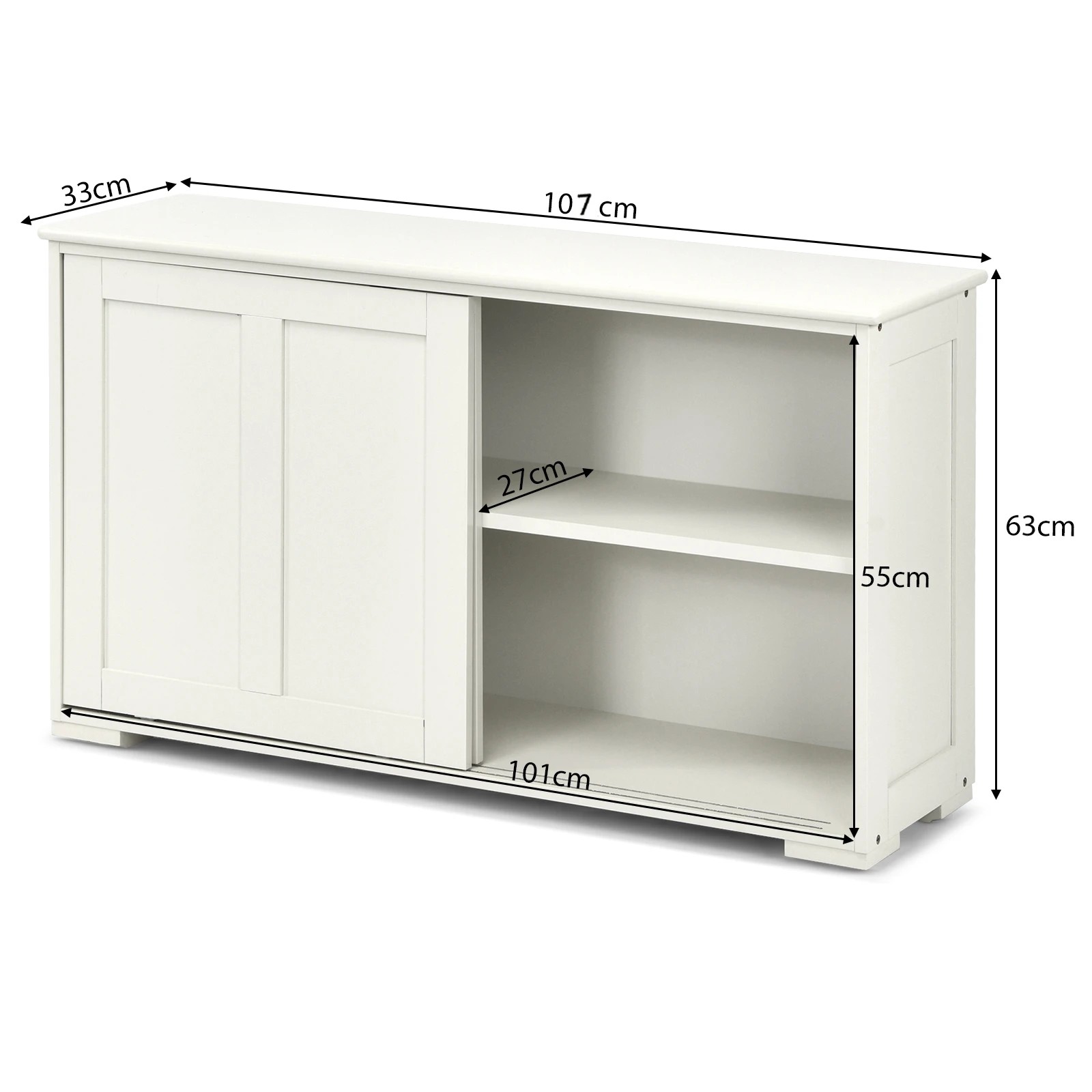 3 Costway Kitchen Buffet Sideboard Sliding Doors White, 3 of 4